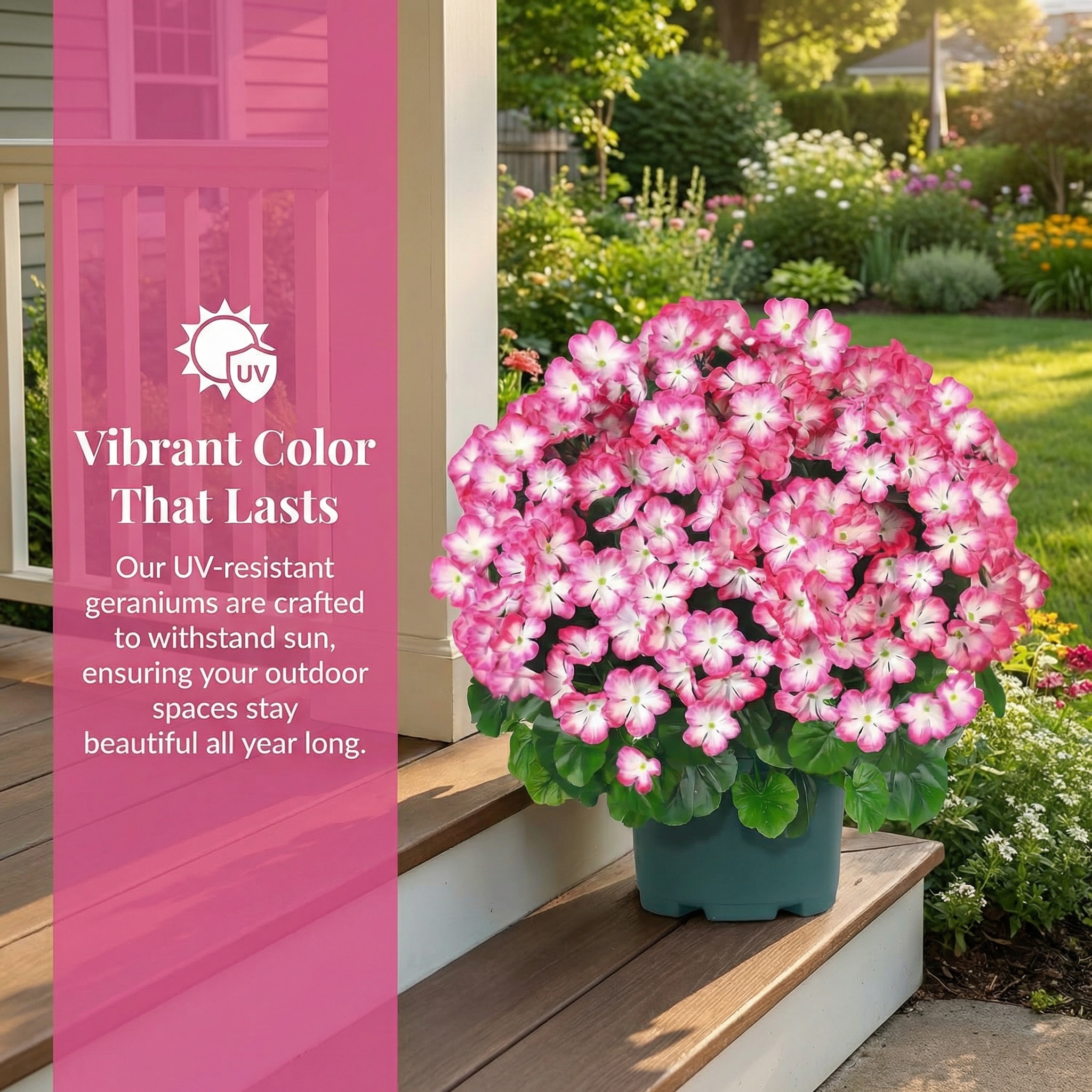 Artificial Geranium Bush – 20 Inch Outdoor Potted Artificial Plant for Front Porch