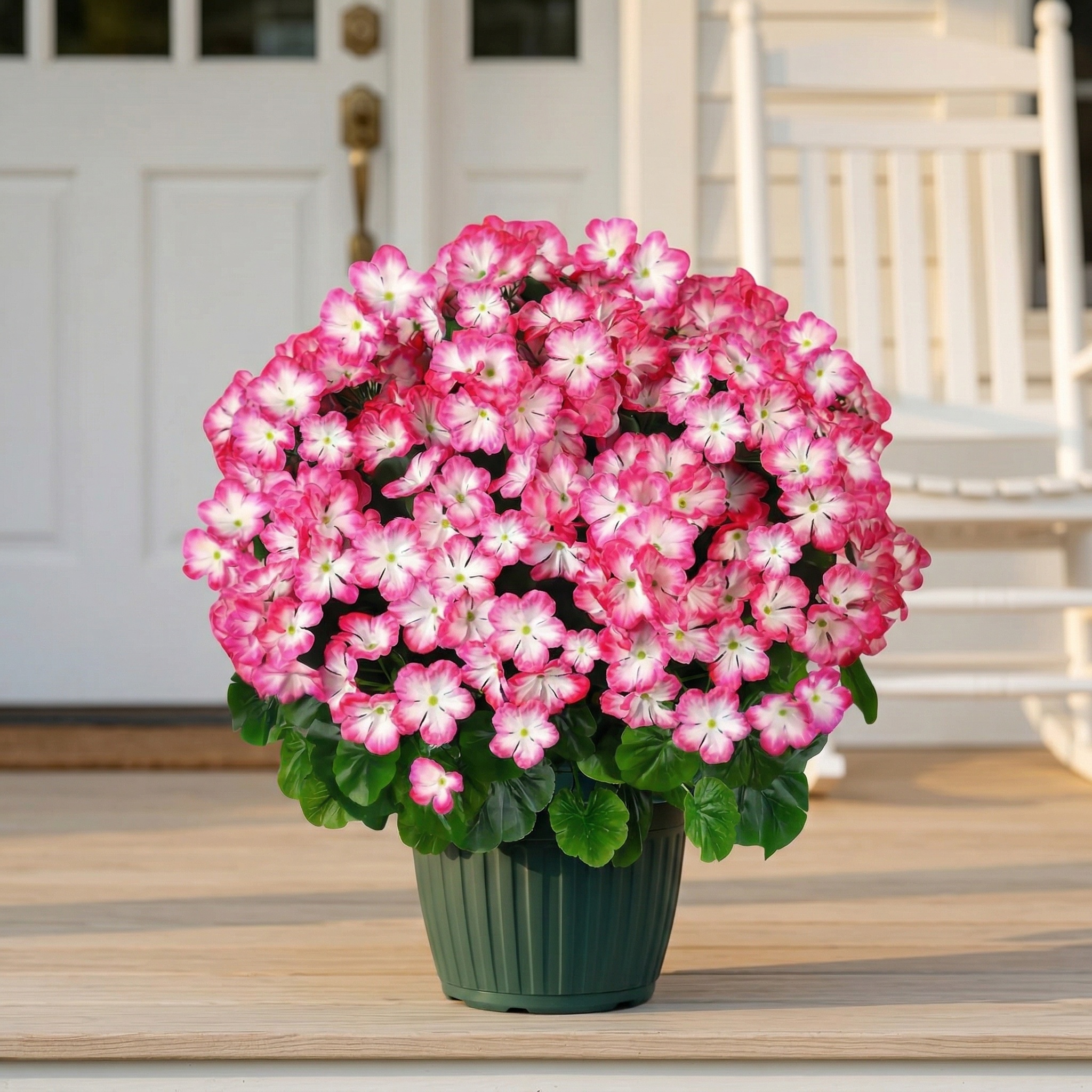 Artificial Geranium Bush – 20 Inch Outdoor Potted Artificial Plant for Front Porch