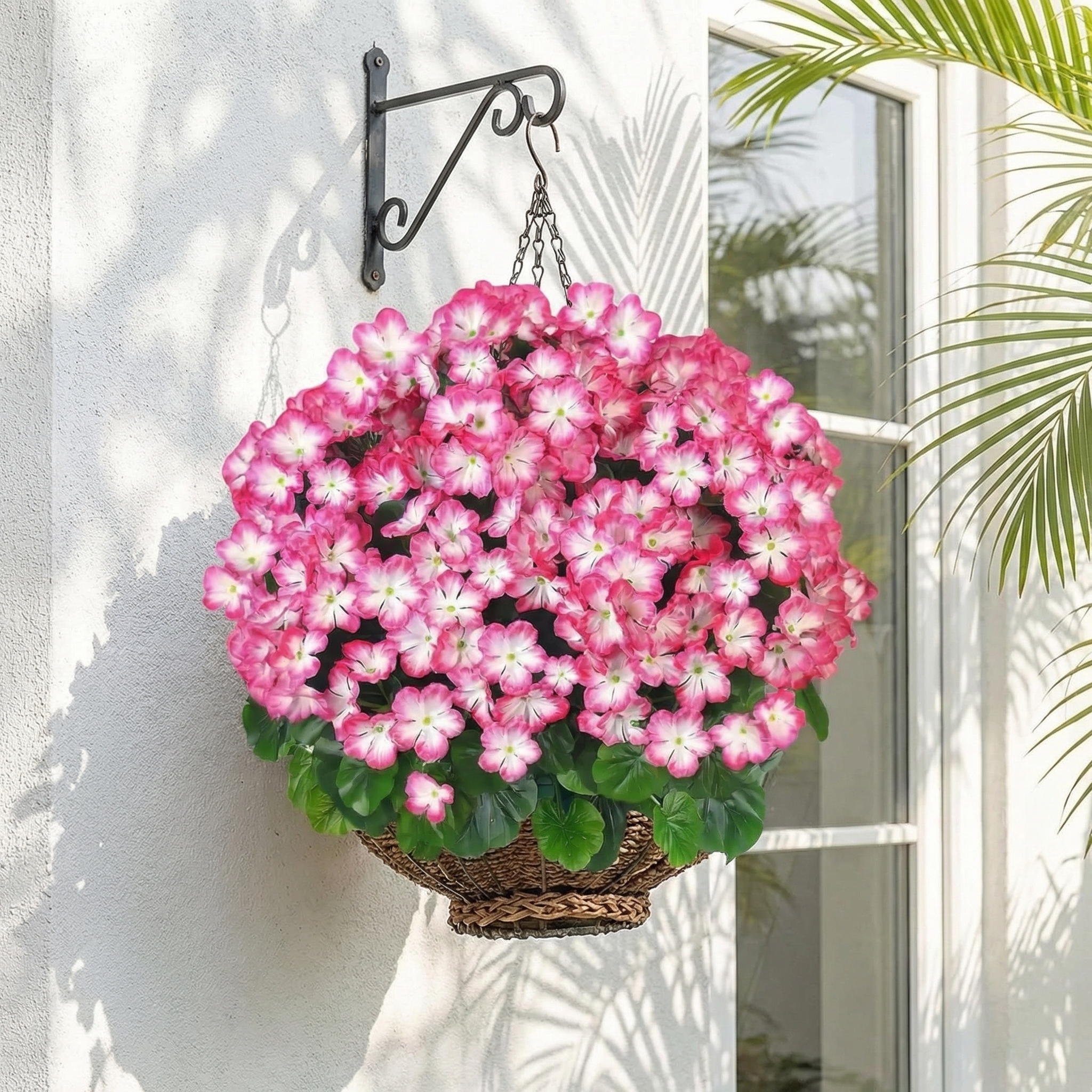 Artificial Geranium Bush – 20 Inch Outdoor Potted Artificial Plant for Front Porch