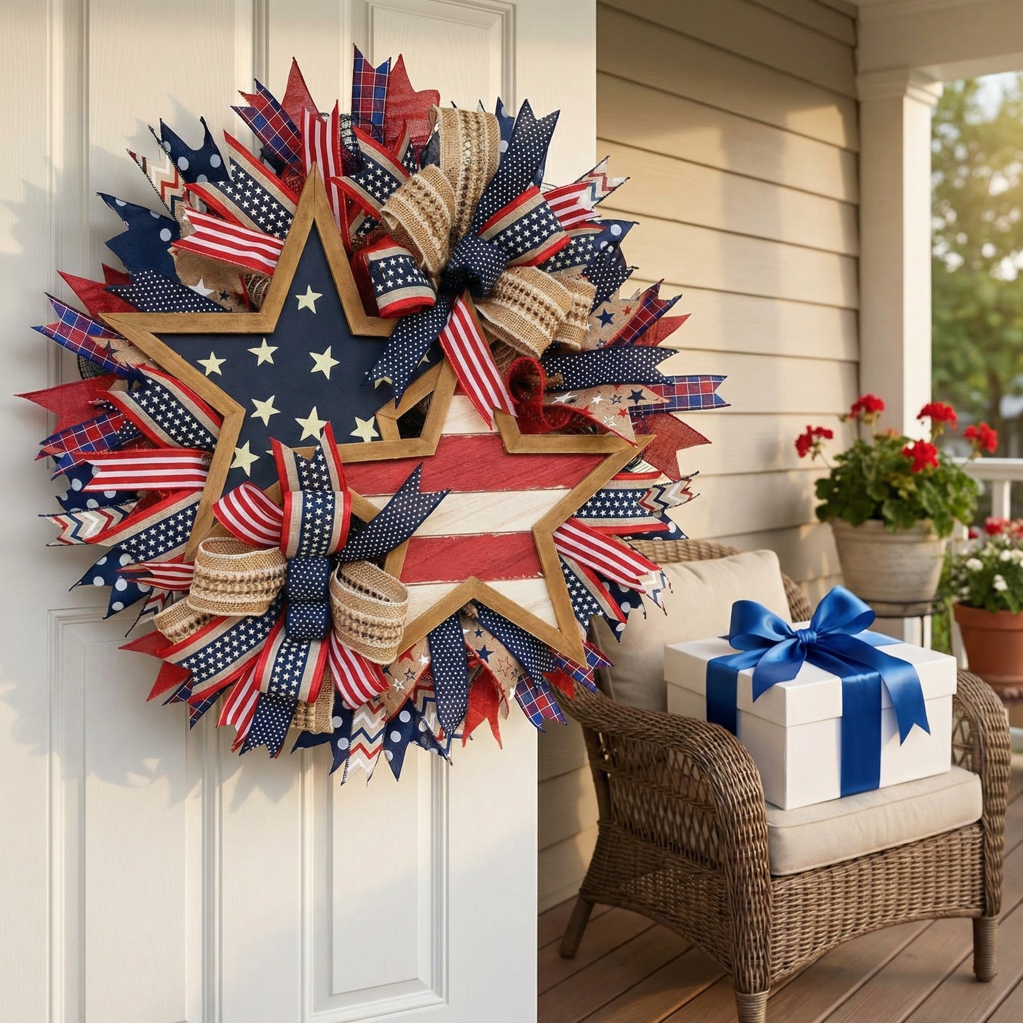 Patriotic Independence Day Wreath for Front Door