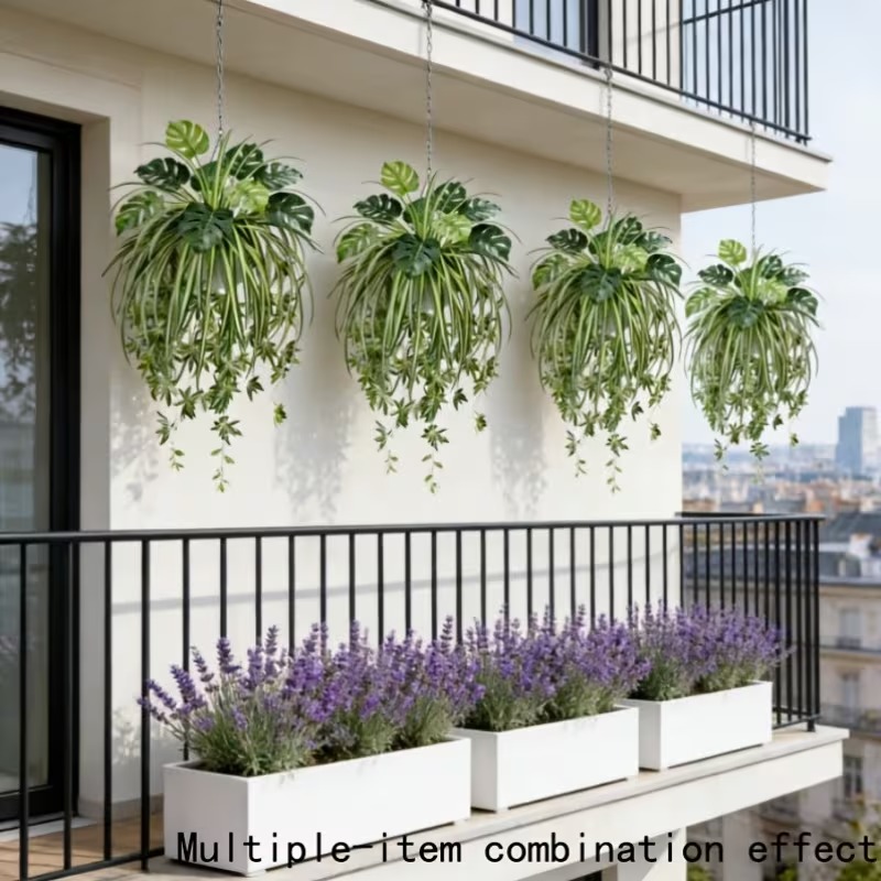 Spring Special Artificial Plant Combination Hanging Basket - 9 Turtle Back Leaves + 1 Spider Plant