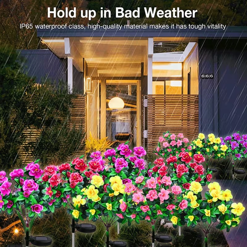 Solar Azalea Flower Garden Lights – Outdoor Waterproof LED Stake Lights, Lifelike Blooming Flowers