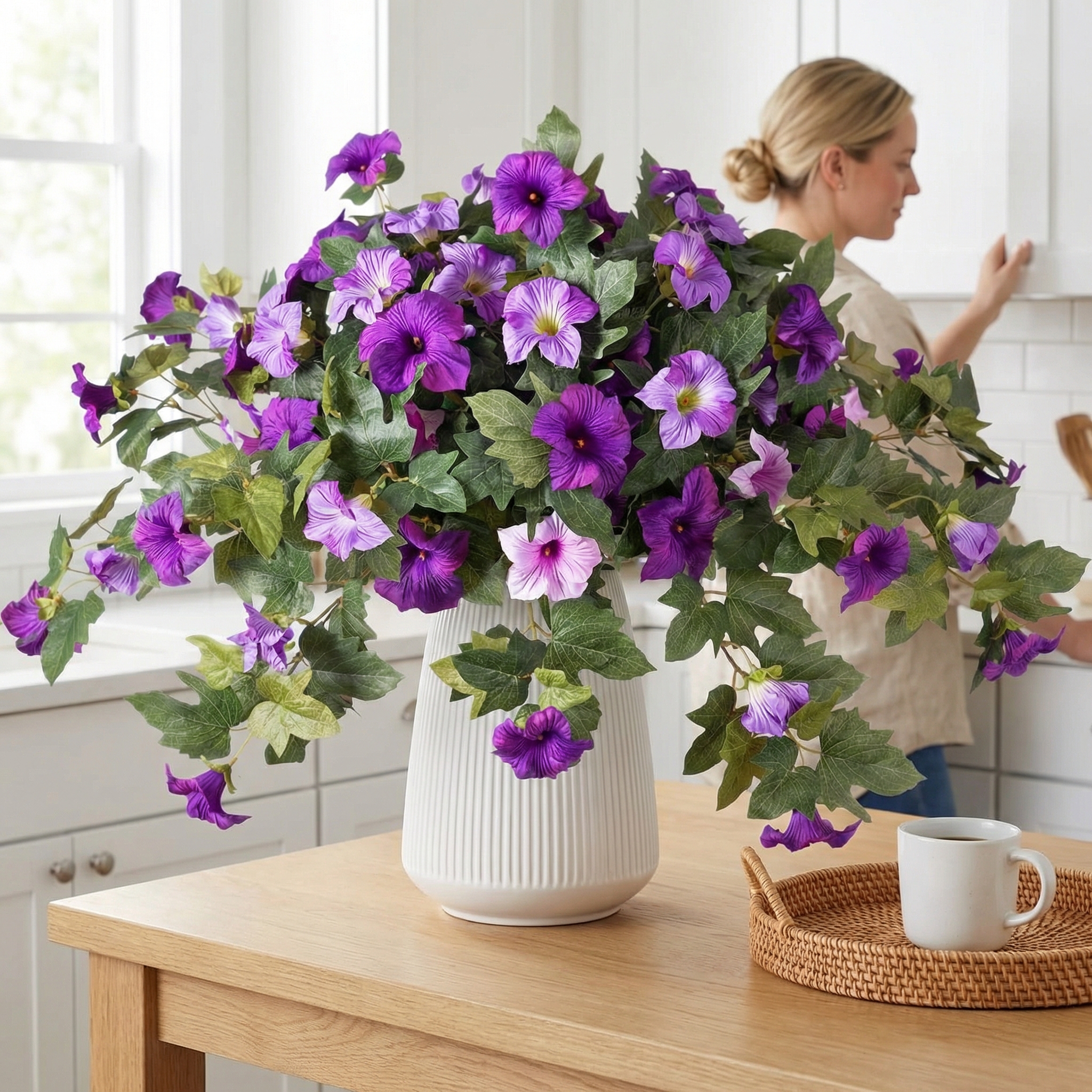 Artificial UV Resistant Faux Silk Petunia Flowers for Outdoors