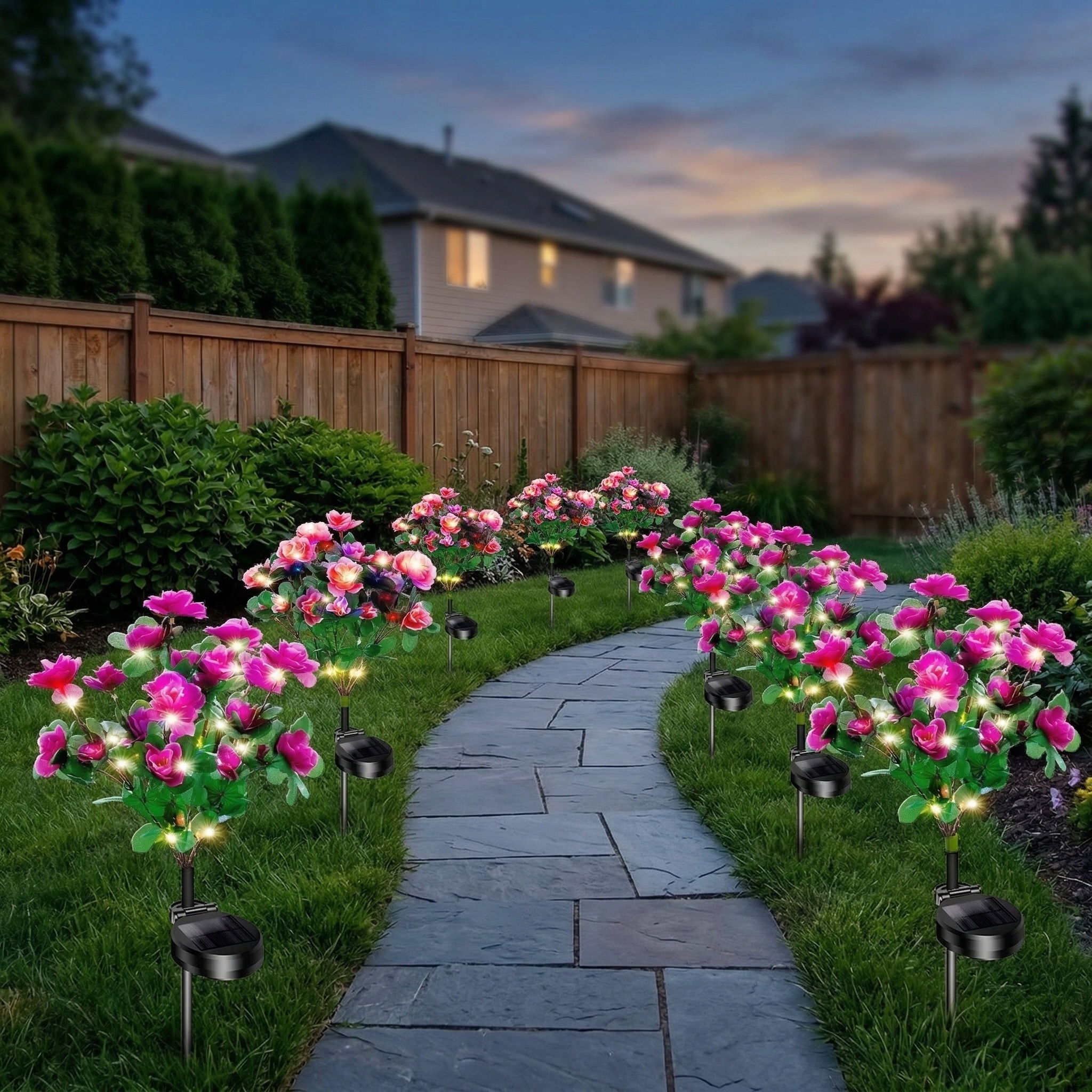 Solar Azalea Flower Garden Lights – Outdoor Waterproof LED Stake Lights, Lifelike Blooming Flowers