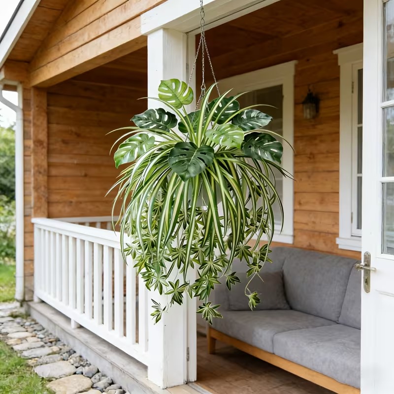 Spring Special Artificial Plant Combination Hanging Basket - 9 Turtle Back Leaves + 1 Spider Plant