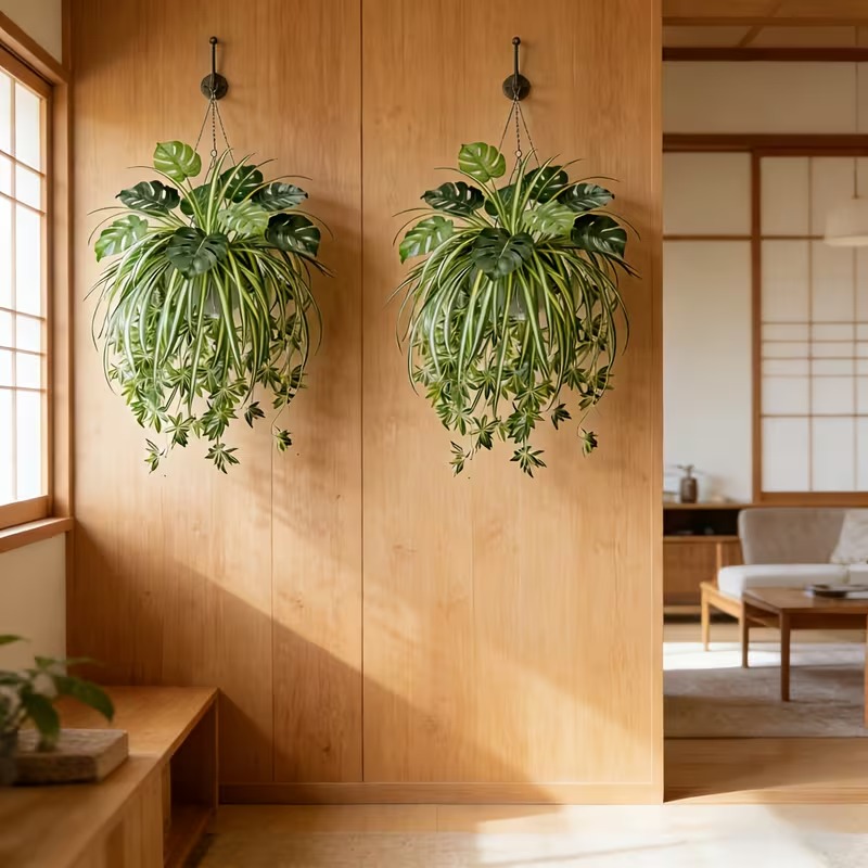 Spring Special Artificial Plant Combination Hanging Basket - 9 Turtle Back Leaves + 1 Spider Plant