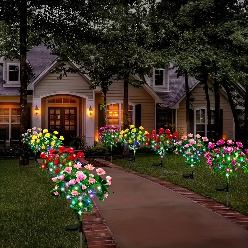 Solar Azalea Flower Garden Lights – Outdoor Waterproof LED Stake Lights, Lifelike Blooming Flowers