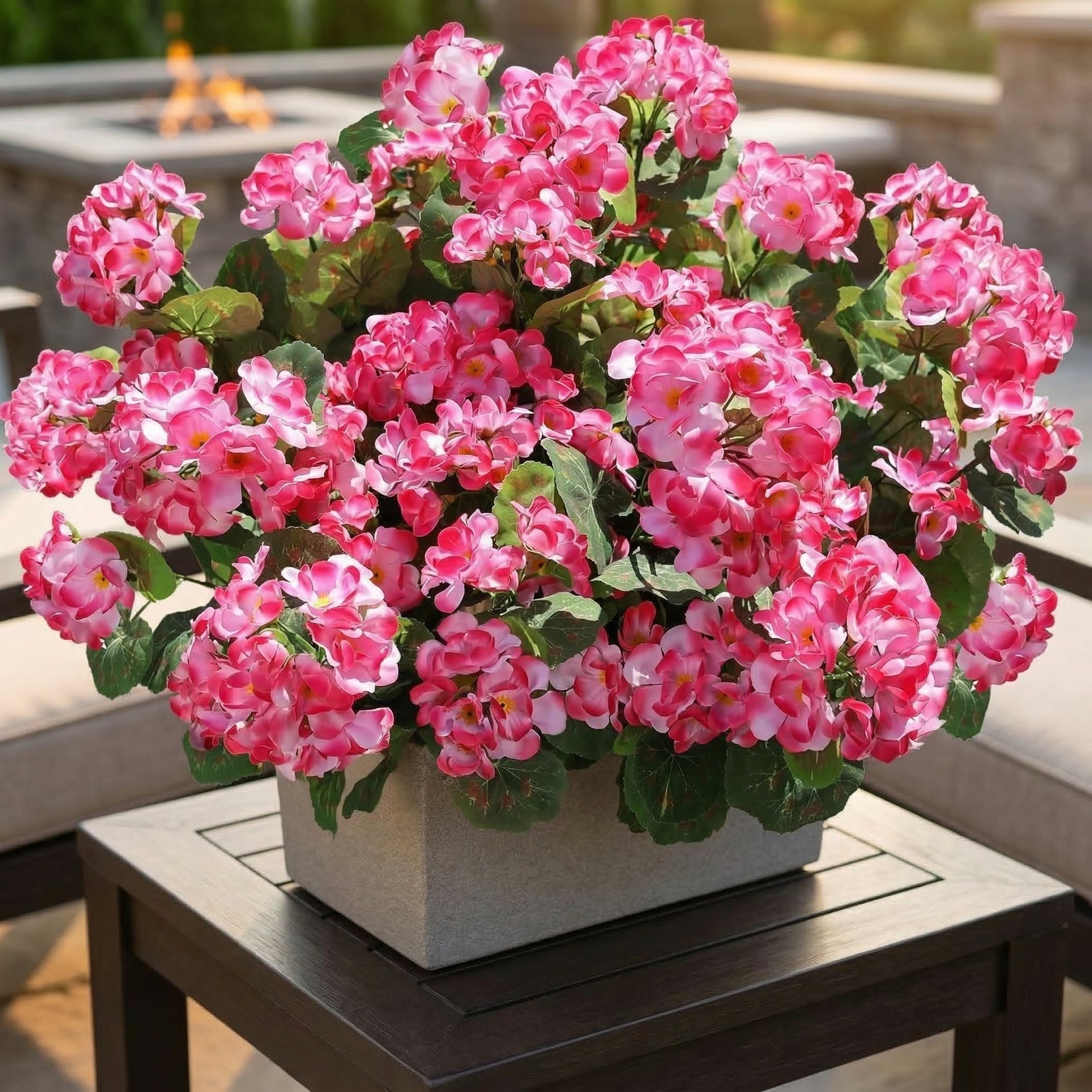 6 Bundles Artificial Pink Geranium Flowers – UV Resistant Faux Outdoor Plants for Porch, Patio Planters & Garden Decor
