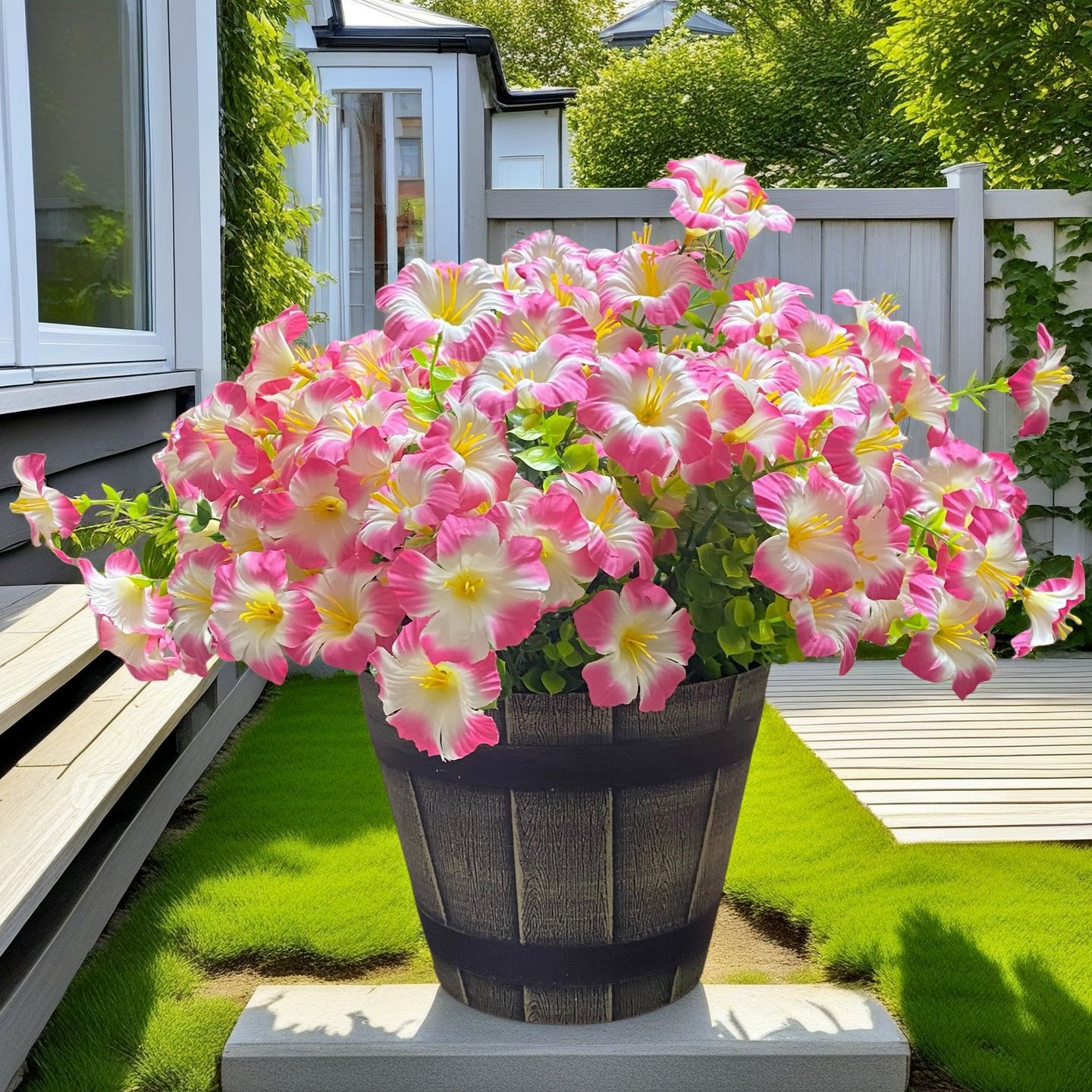 6 Bundles Artificial UV Resistant Eucalyptus Petunia Flowers