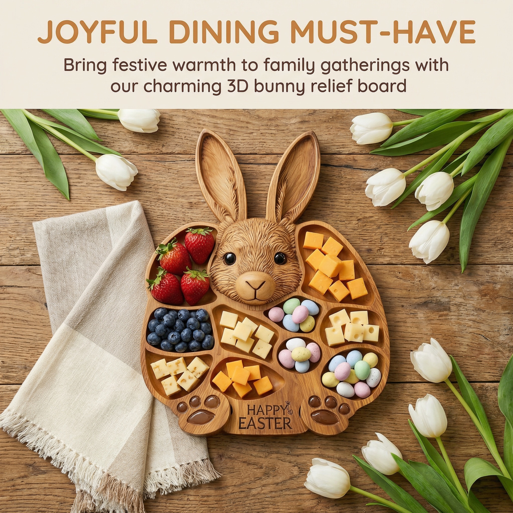 Easter Bunny Wooden Charcuterie Board, Handmade Rabbit Serving Tray for Spring Celebrations,