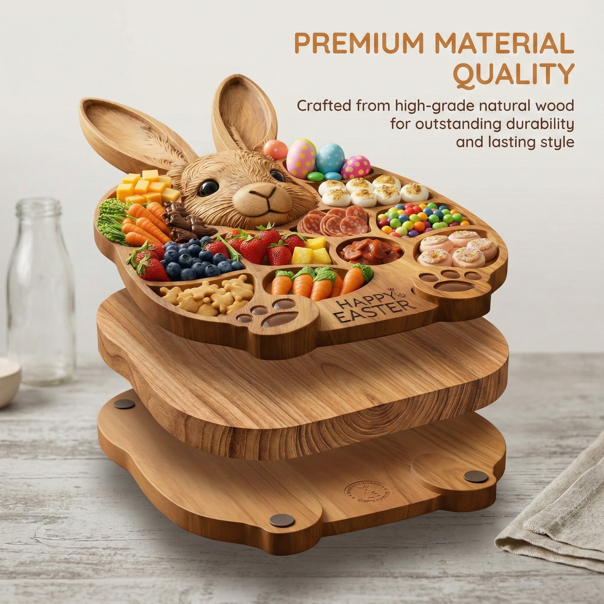 Easter Bunny Wooden Charcuterie Board, Handmade Rabbit Serving Tray for Spring Celebrations,