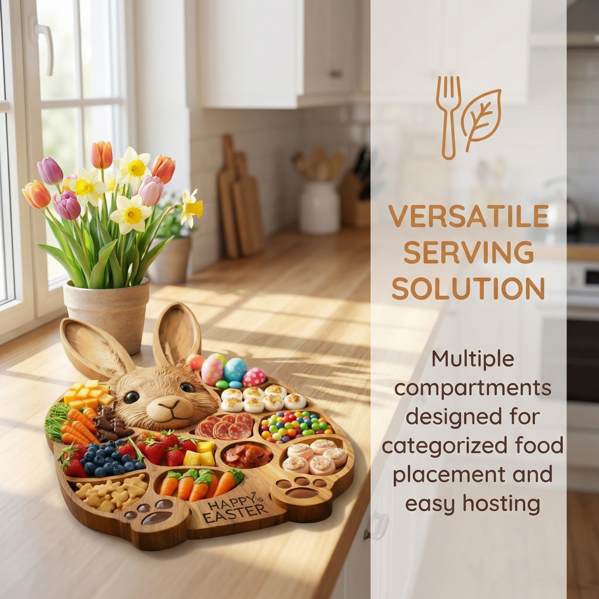 Easter Bunny Wooden Charcuterie Board, Handmade Rabbit Serving Tray for Spring Celebrations,