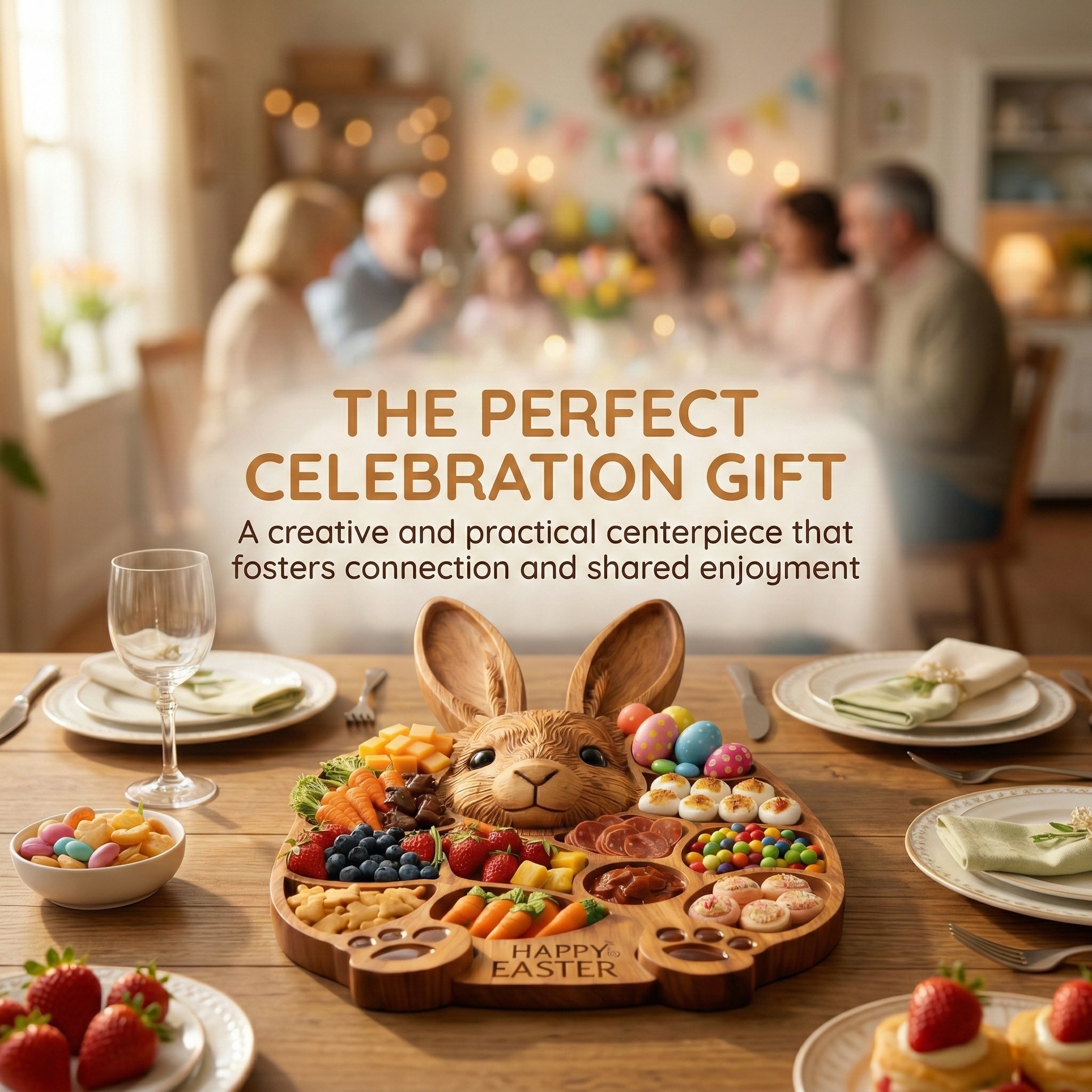 Easter Bunny Wooden Charcuterie Board, Handmade Rabbit Serving Tray for Spring Celebrations,