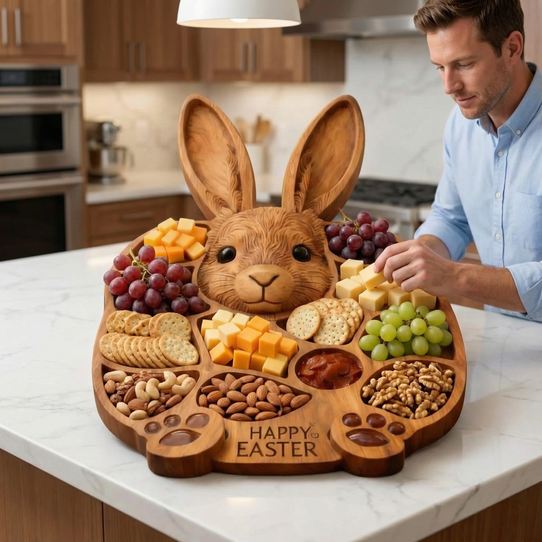 Easter Bunny Wooden Charcuterie Board, Handmade Rabbit Serving Tray for Spring Celebrations,