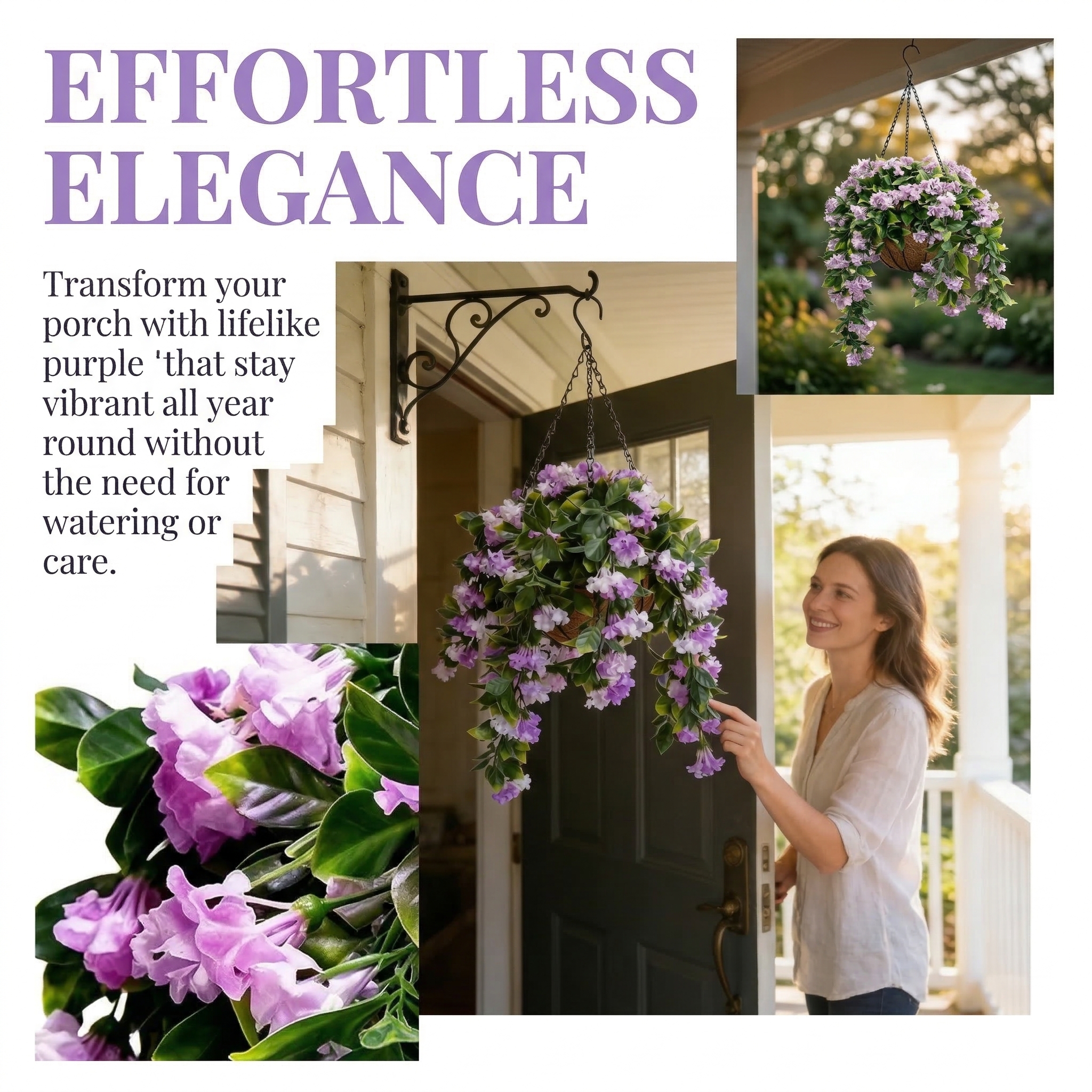 Set of 2 Faux Crepe Myrtle Hanging Baskets – UV Resistant Artificial Flower Planters with Coconut Liner & Metal Chain