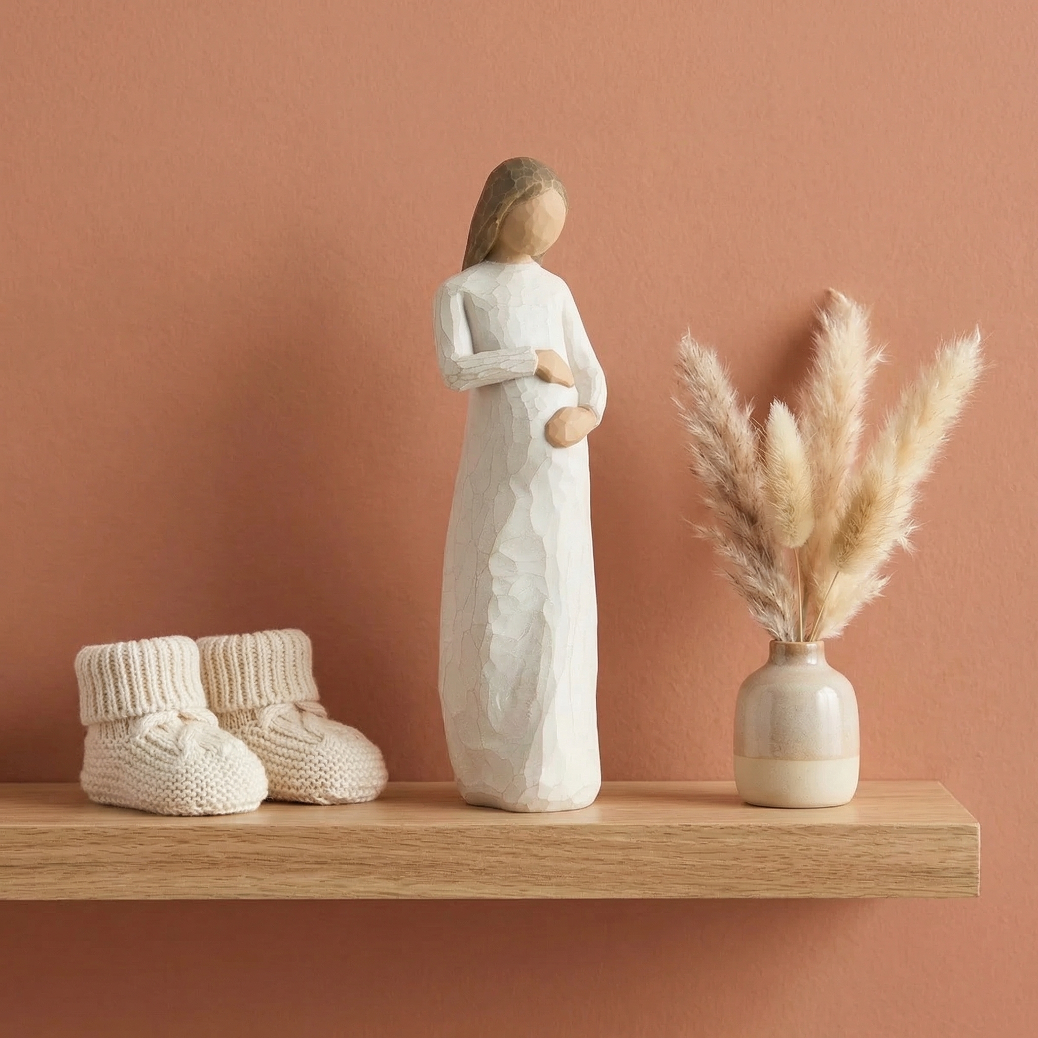 Awaiting a Miracle Mother Figurine , Hand-Carved Style Pregnancy Statue