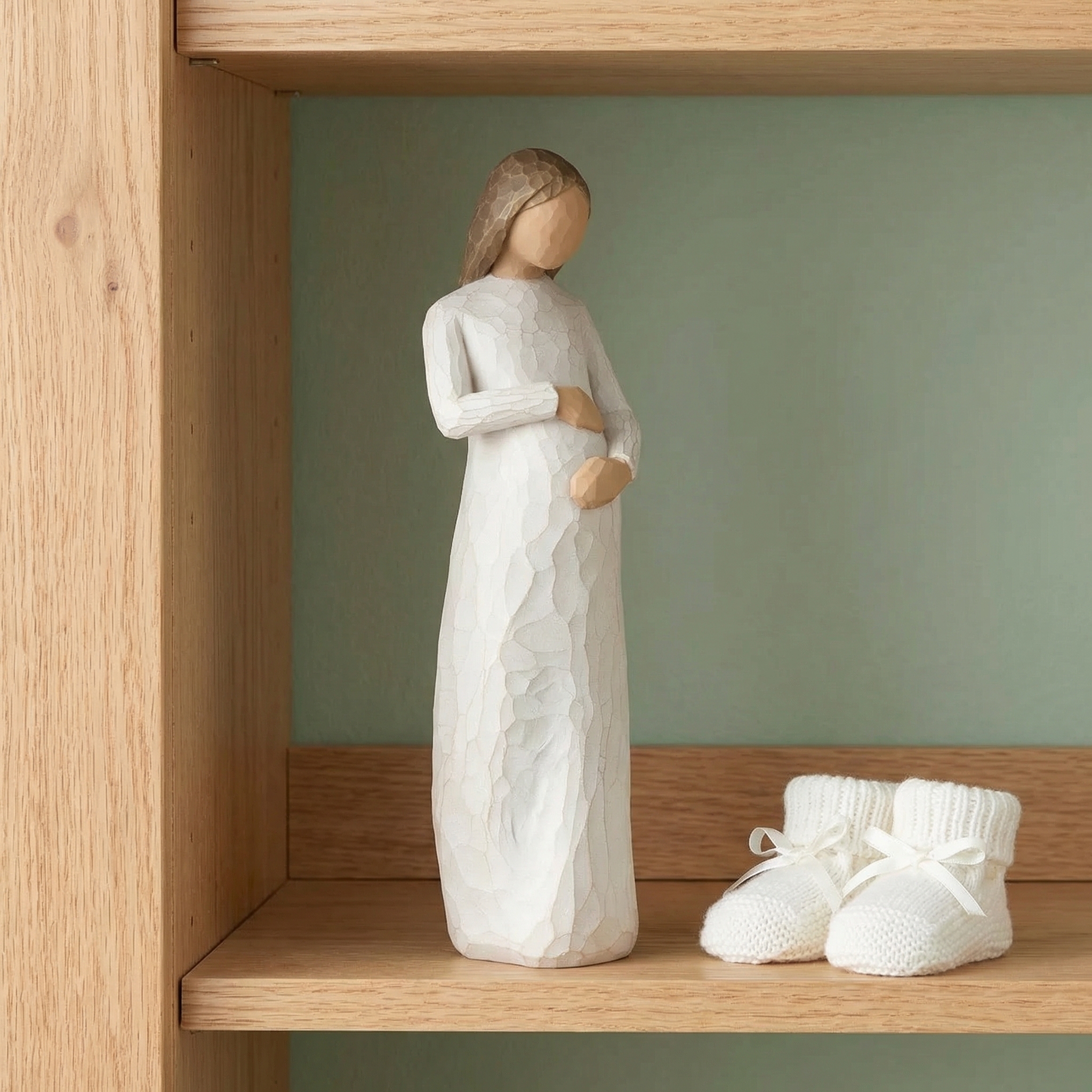 Awaiting a Miracle Mother Figurine , Hand-Carved Style Pregnancy Statue