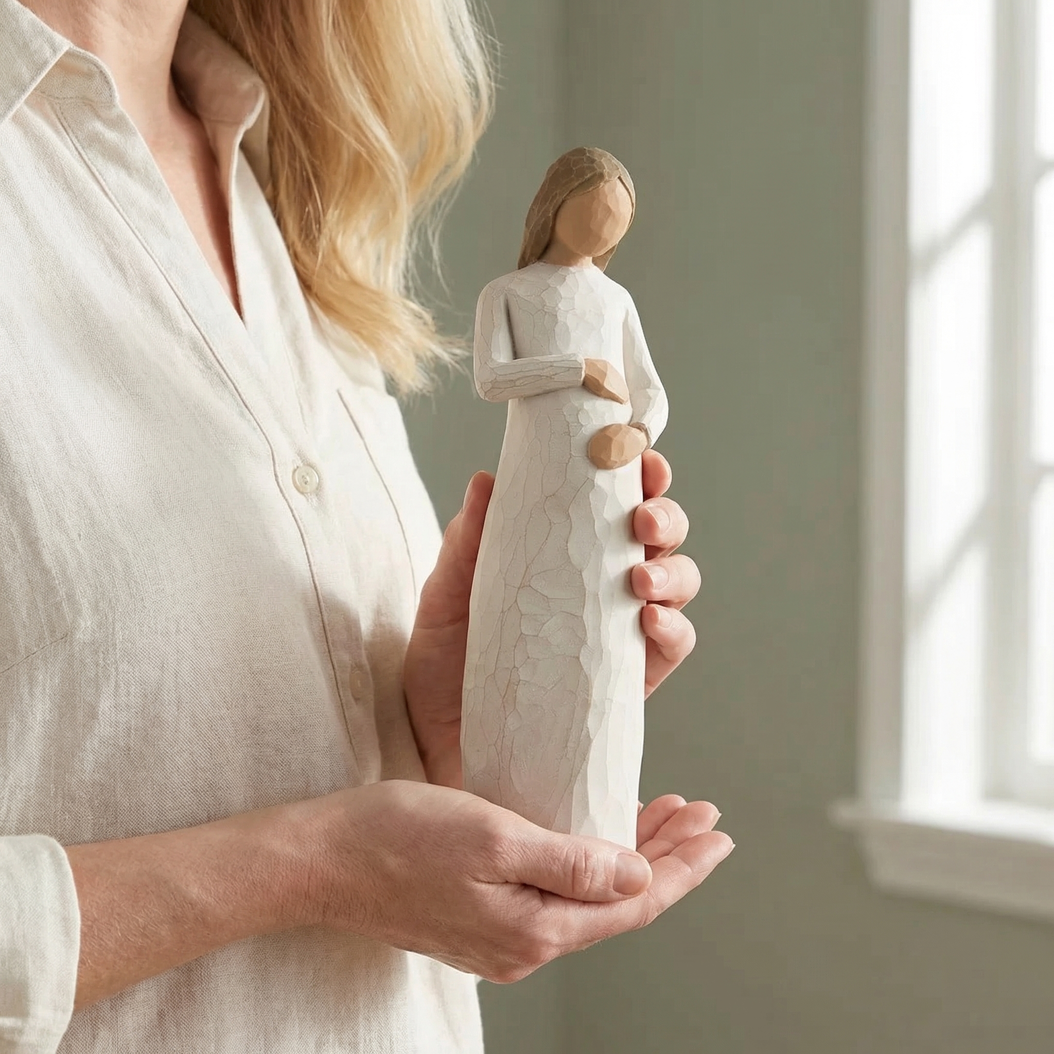 Awaiting a Miracle Mother Figurine , Hand-Carved Style Pregnancy Statue