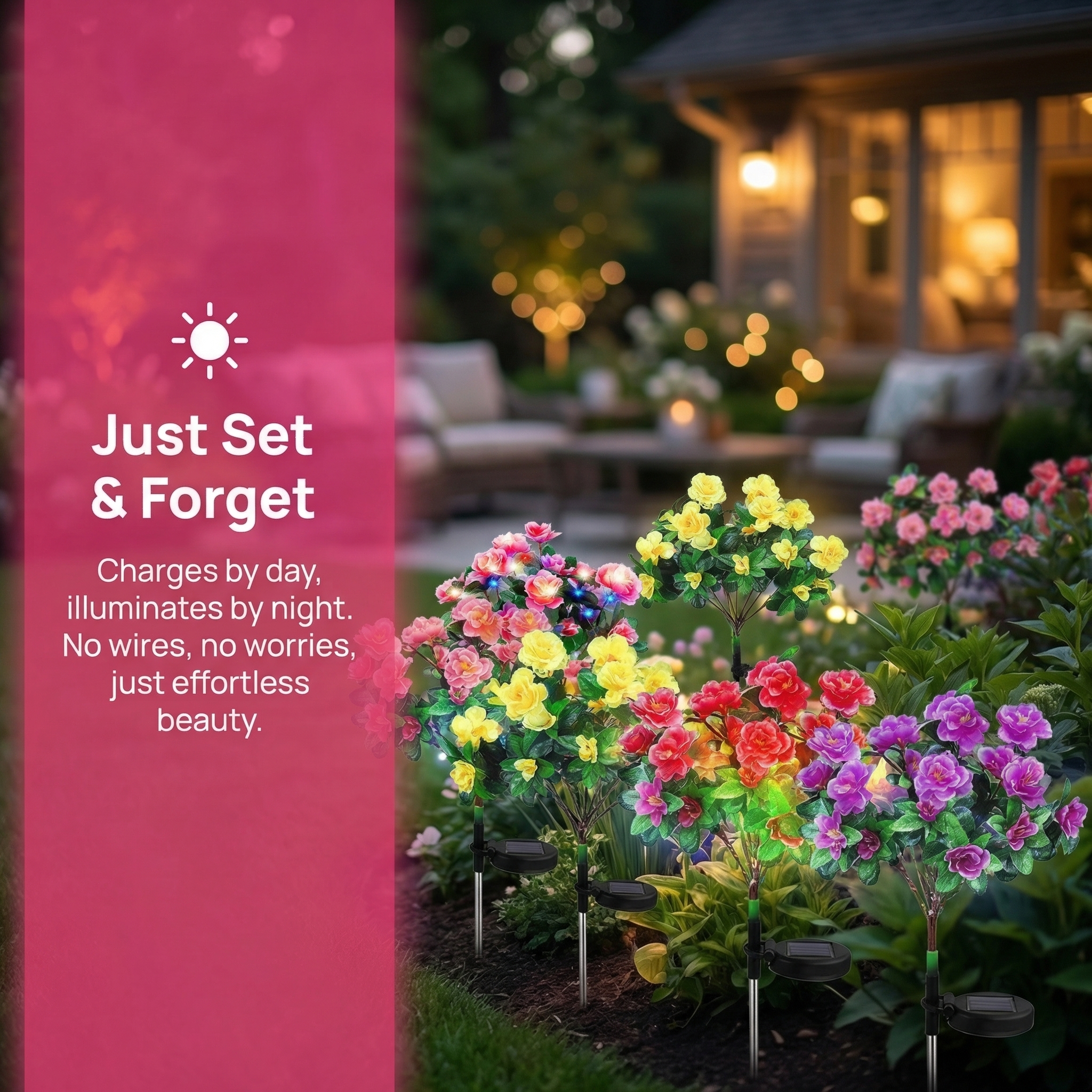 Solar Azalea Flower Garden Lights – Outdoor Waterproof LED Stake Lights, Lifelike Blooming Flowers
