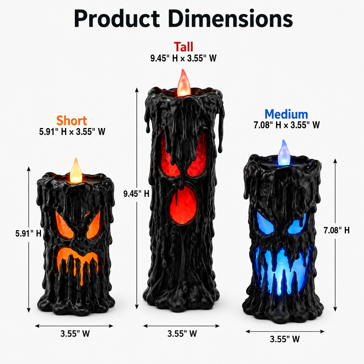 Set of 3 Lighted Melting Monster Candles with Flickering Flames