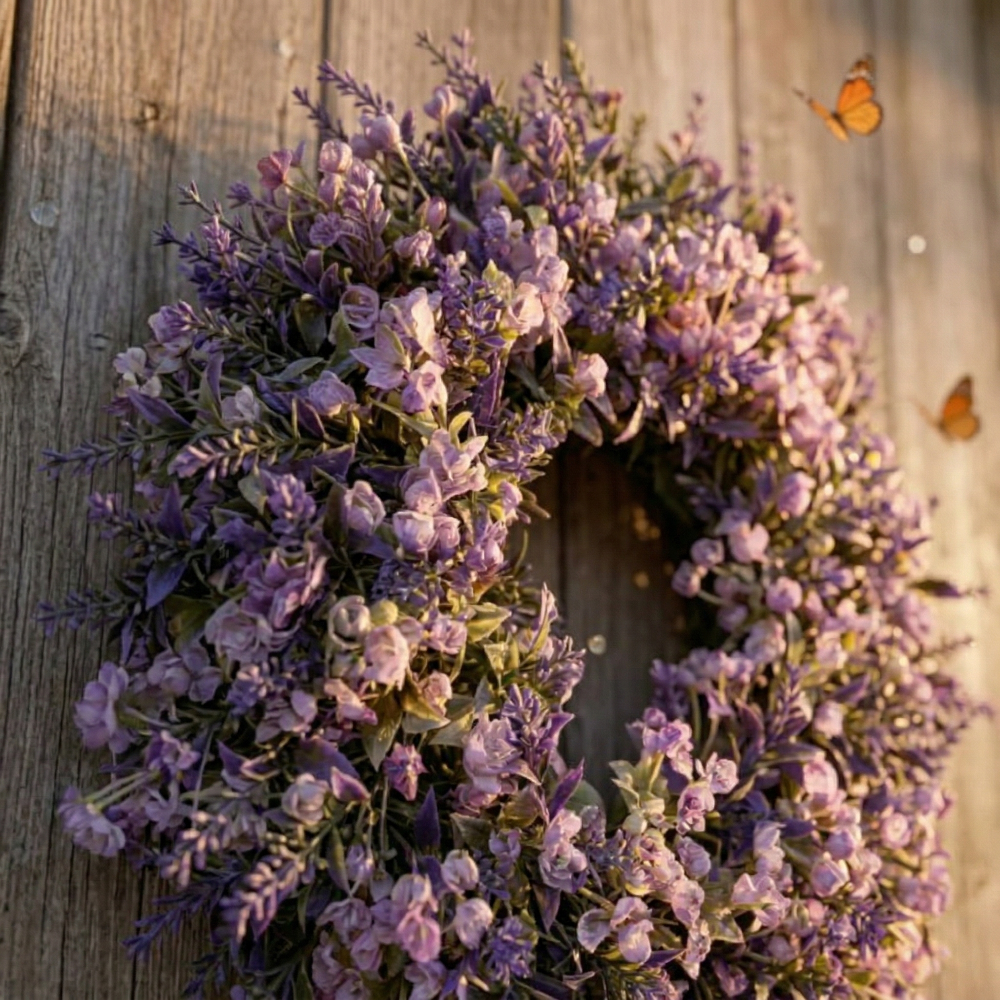 Lavender Artificial Wreath – 13.8" Realistic Floral Door Decor