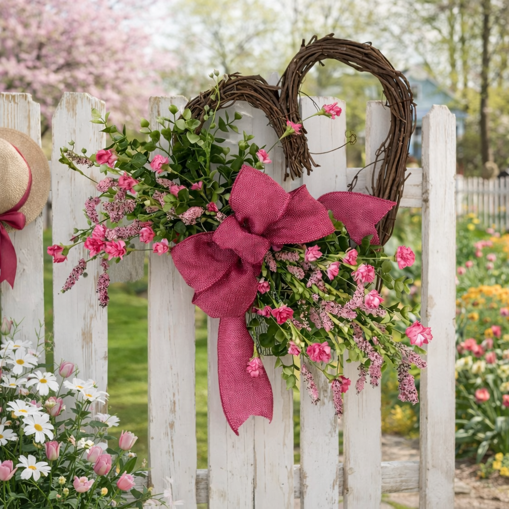 Heart-Shaped Lavender Wreath-Rustic Farmhouse Heart Decoration , Indoor/Outdoor Use