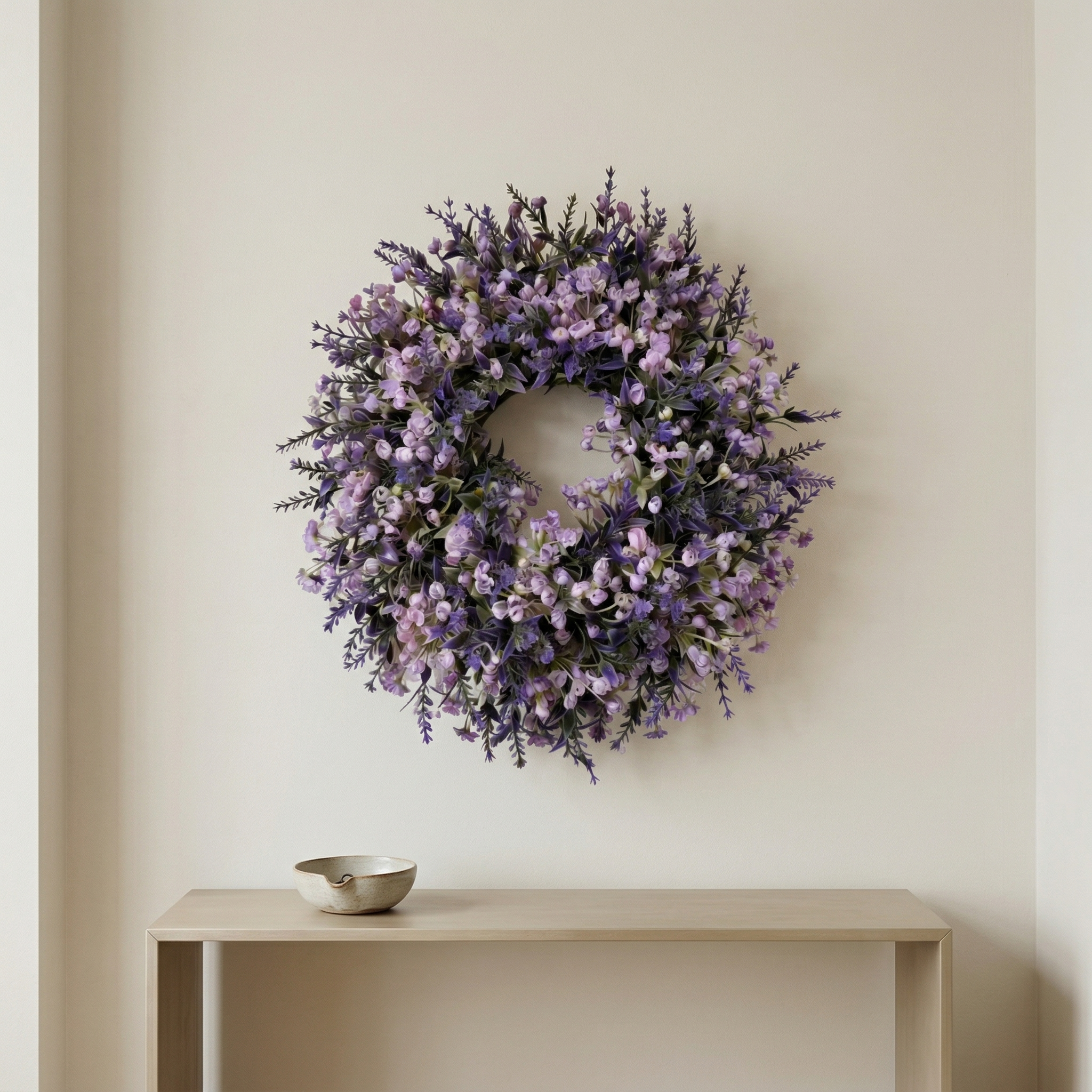 Lavender Artificial Wreath – 13.8" Realistic Floral Door Decor