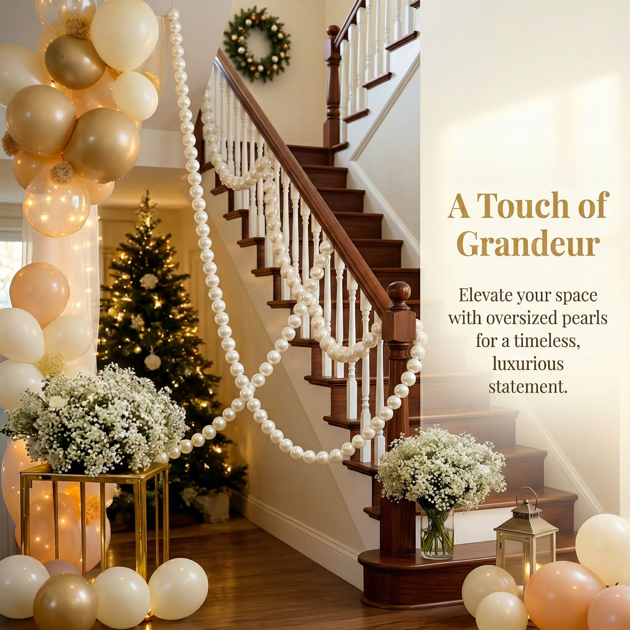 White Faux Pearl Ball Garland – DIY Hanging Decor for Weddings, Birthdays & Party Backdrops