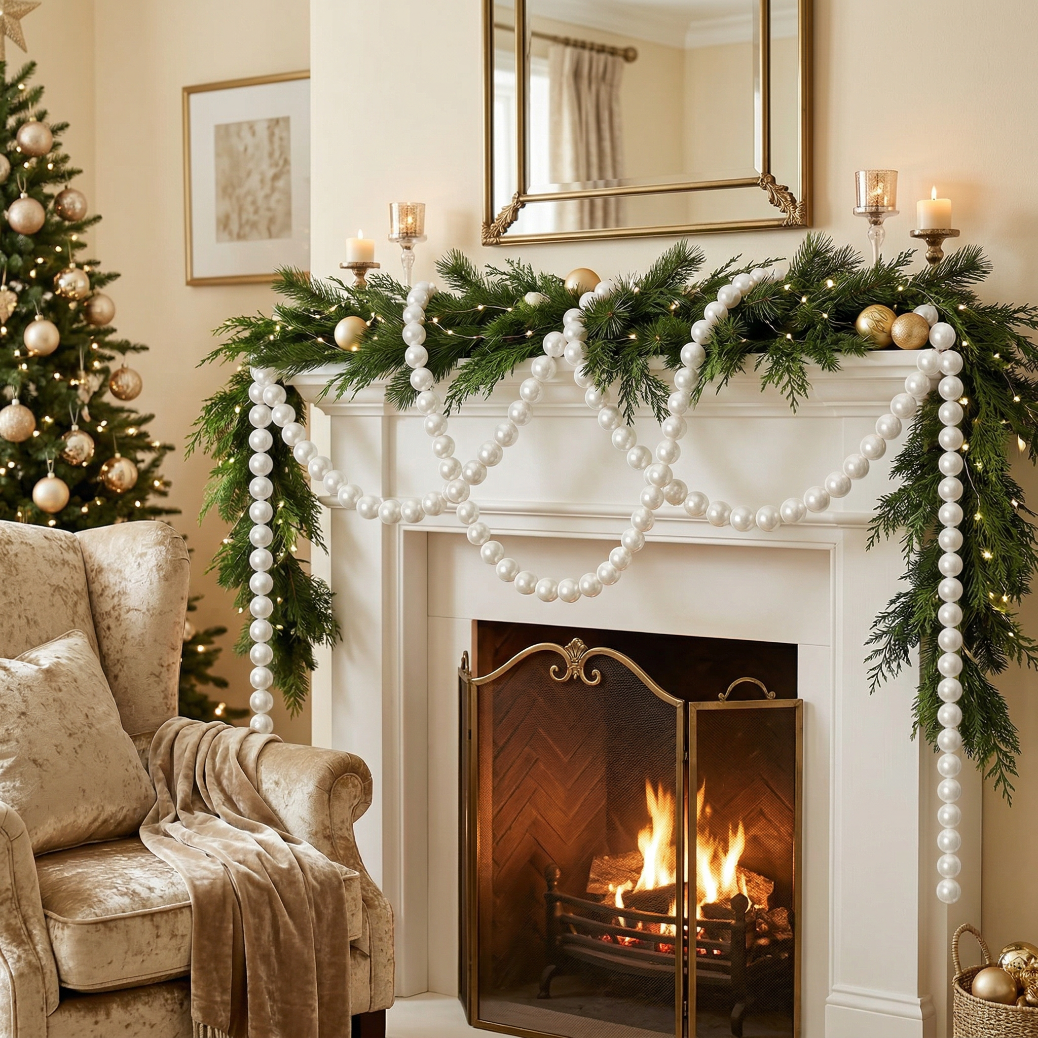 White Faux Pearl Ball Garland – DIY Hanging Decor for Weddings, Birthdays & Party Backdrops