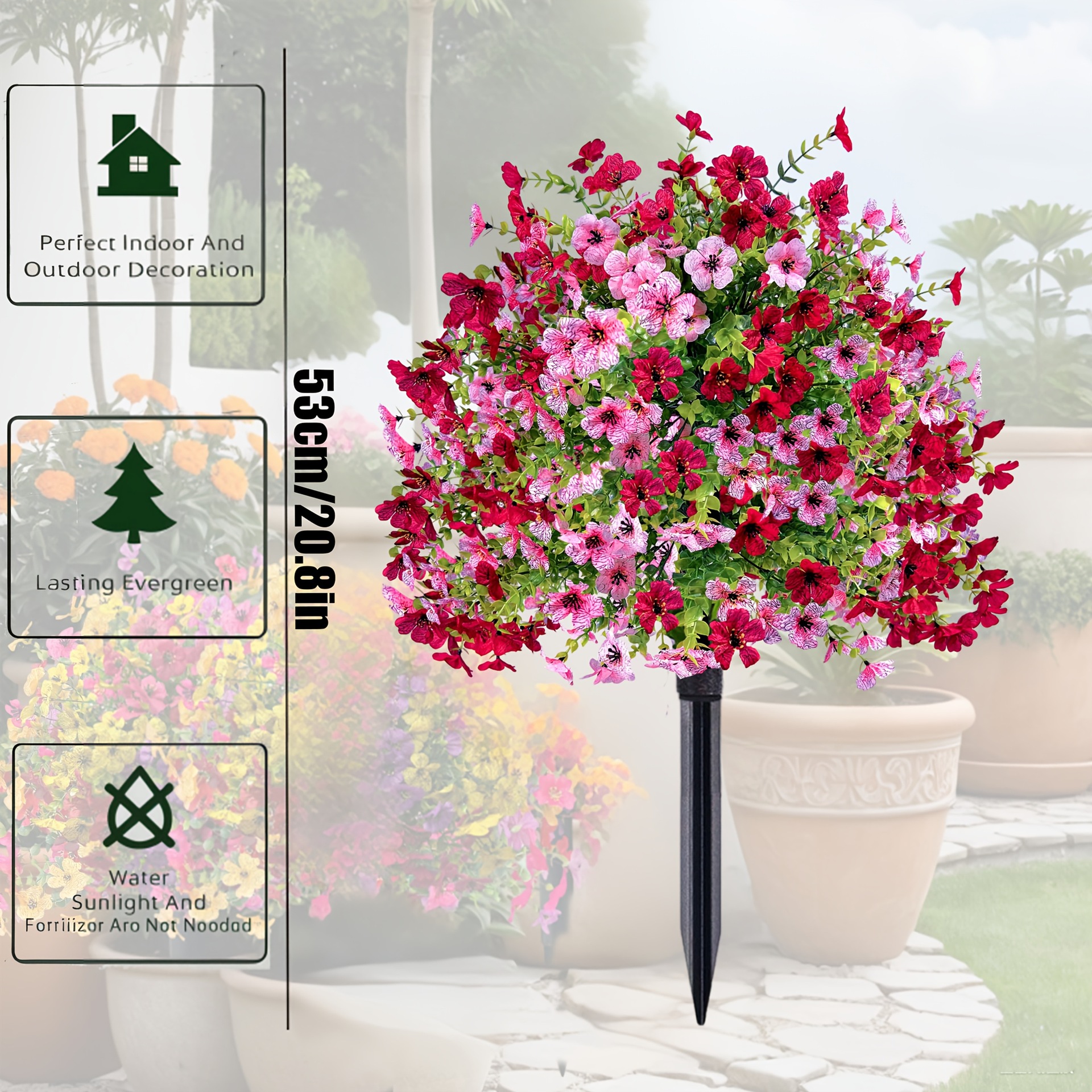 2Packs Outdoor Artificial Flower Ball Garden Stakes – Waterproof,Windproof,UV Resistant Outdoor Faux Floral Decor