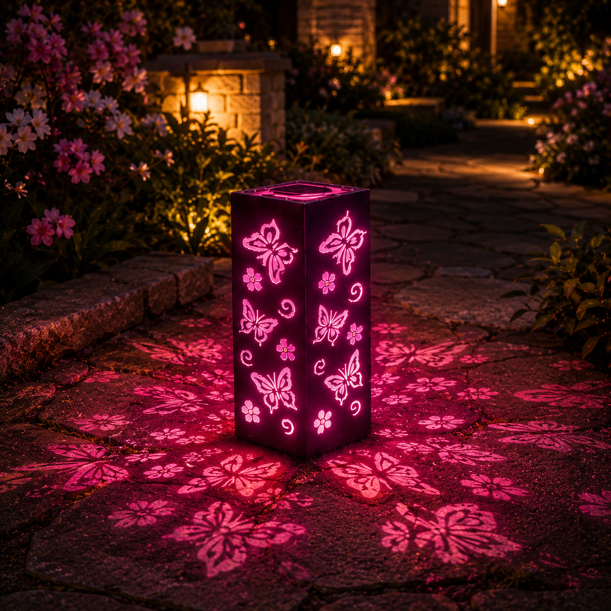 Solar Garden Lights, Hollow Pattern Projection, Solar Powered Garden Pathway Lights for Yard, Patio, Porch, Walkway Decor