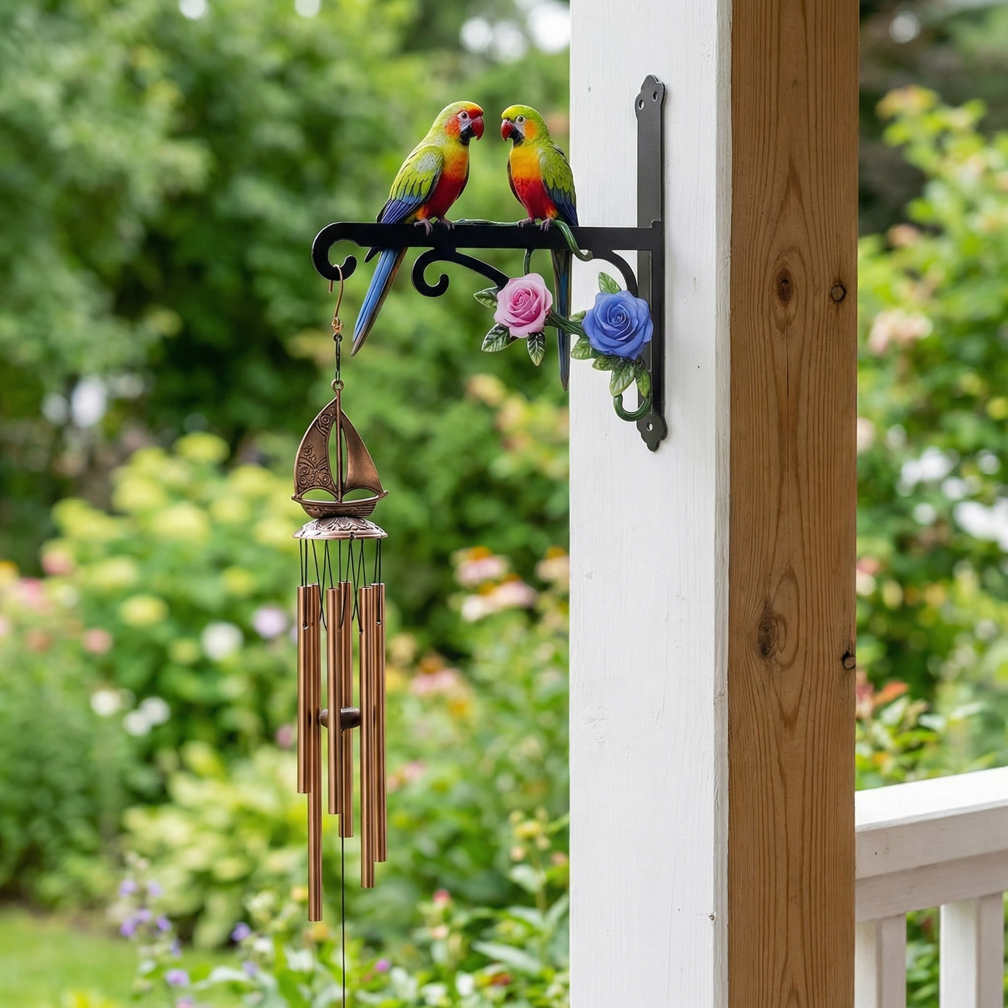 Colorful Parrot Metal Wall Hook – Outdoor Decorative Hanging Suitable for wind chimes, plants and decorative lights