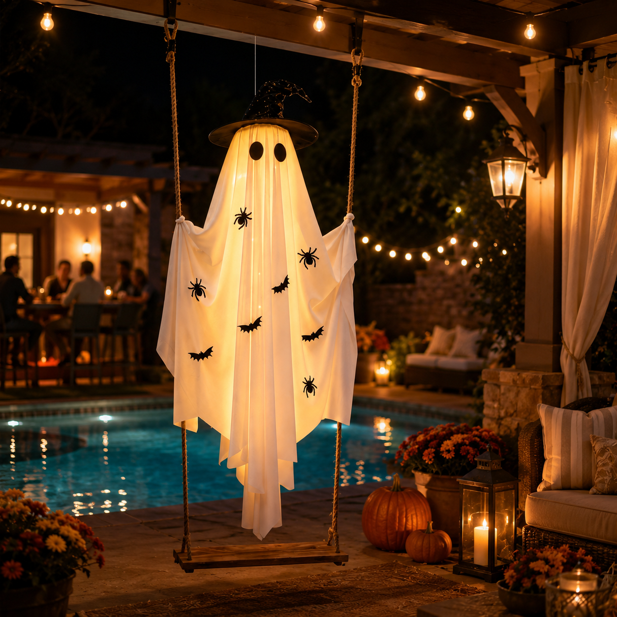 Lighted Hanging Halloween Ghost Decor