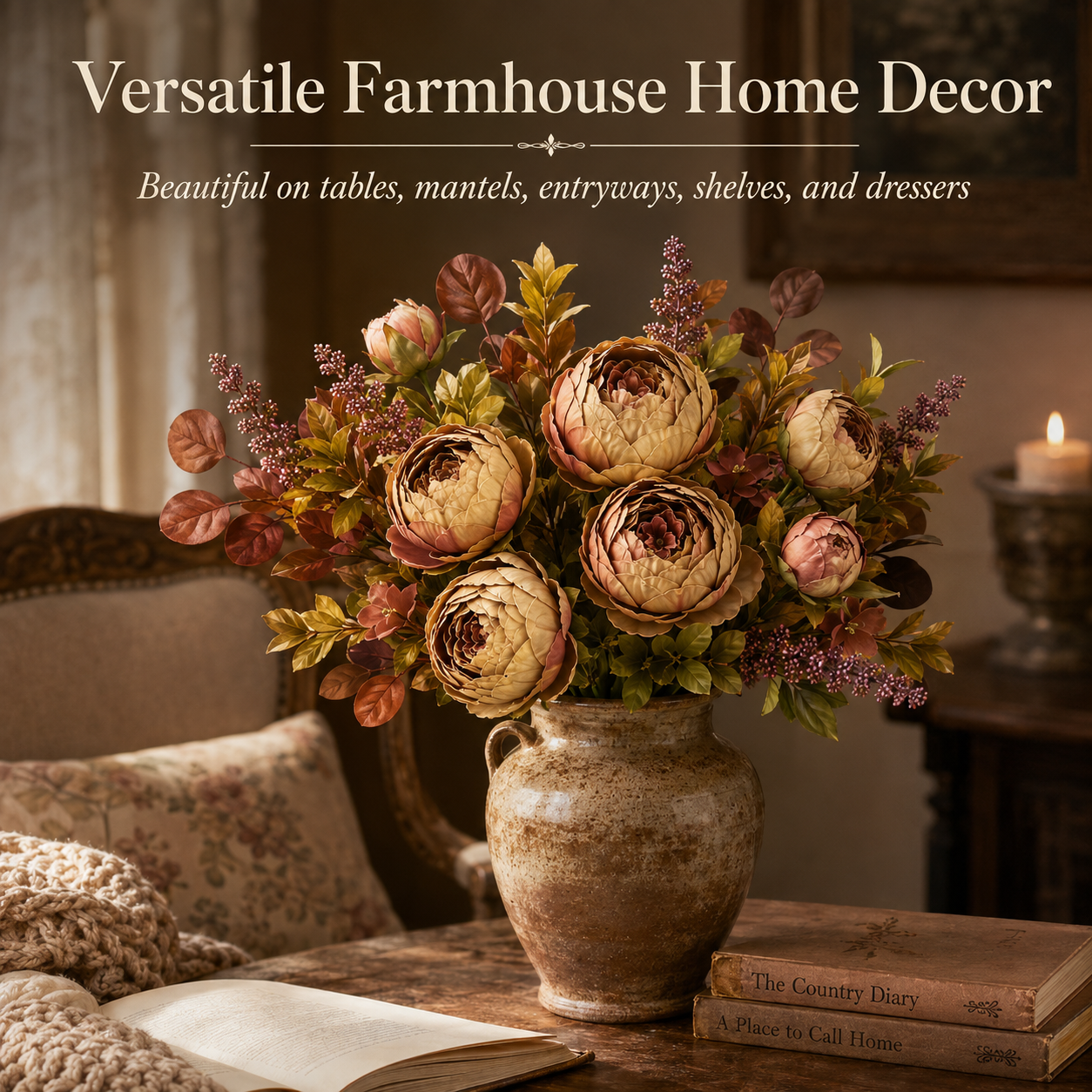 Vintage Artificial Peony Flower Stem