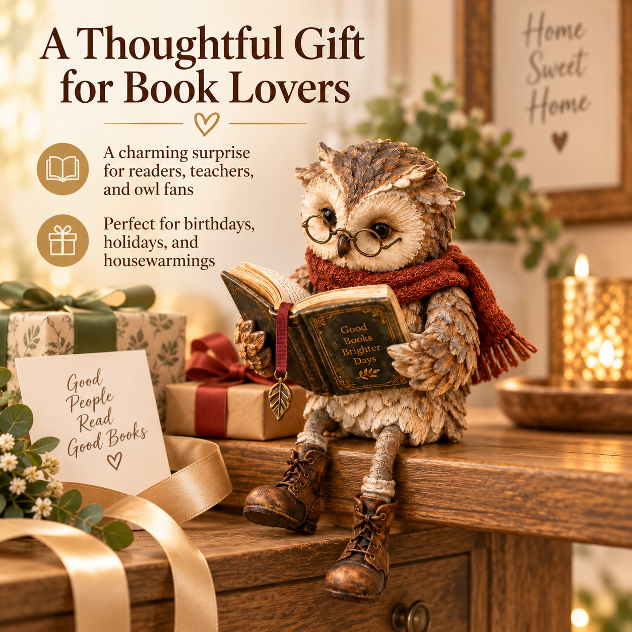 Reading Owl Figurine 