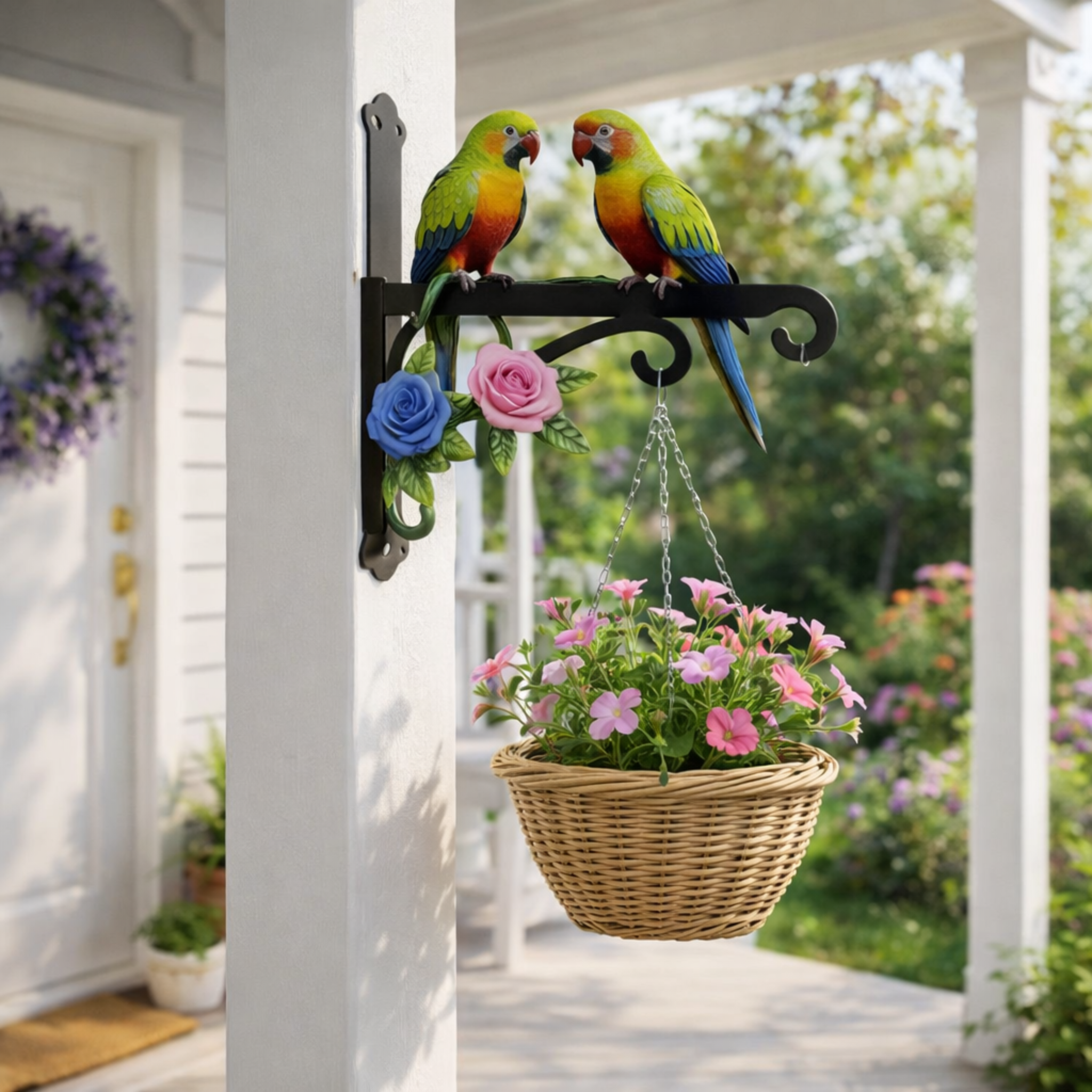 Colorful Parrot Metal Wall Hook – Outdoor Decorative Hanging Suitable for wind chimes, plants and decorative lights