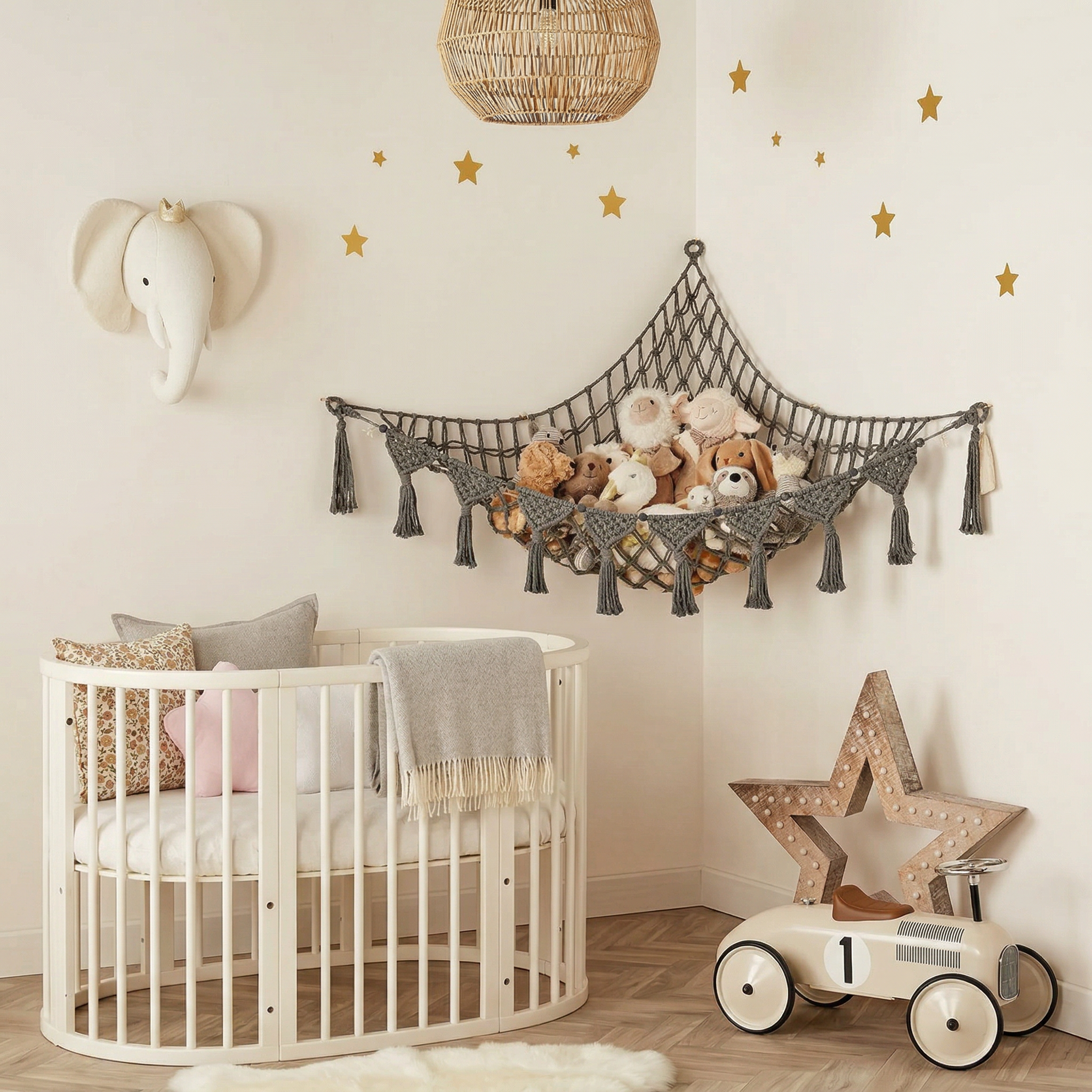 Large Stuffed Animal Hammock – Corner Hanging Plush Toy Storage Net for Nursery, Kids Room, and Bedroom Decor