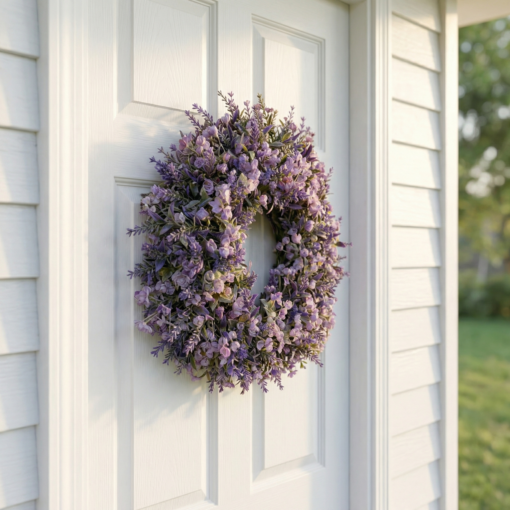 Lavender Artificial Wreath – 13.8" Realistic Floral Door Decor