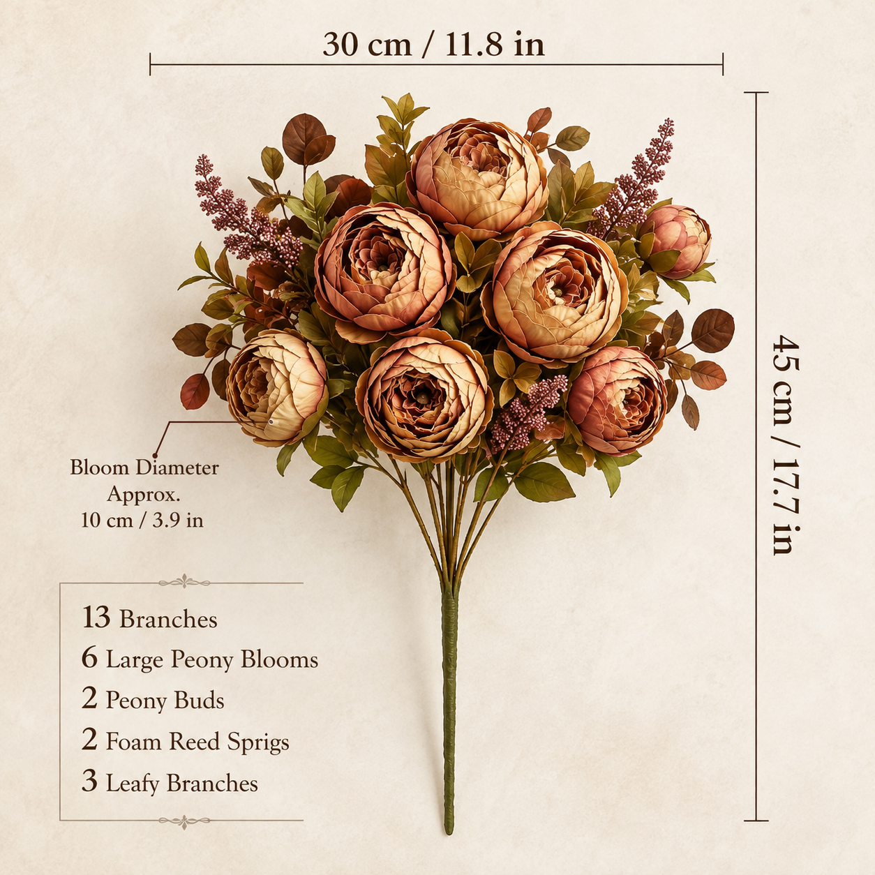 Vintage Artificial Peony Flower Stem