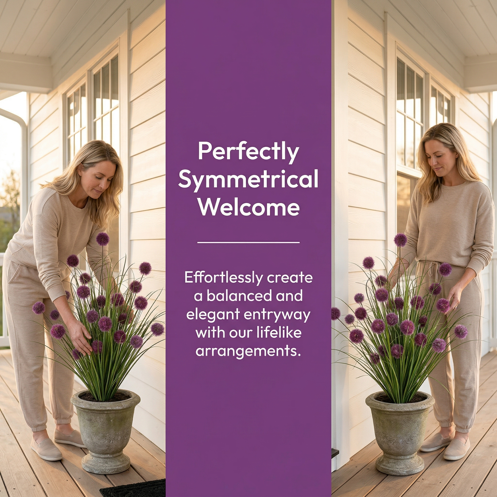 Artificial Purple Allium Grass Stem — Outdoor Decorative Spherical Faux Grass for Planters, Porches, Patios, and Garden Landscaping