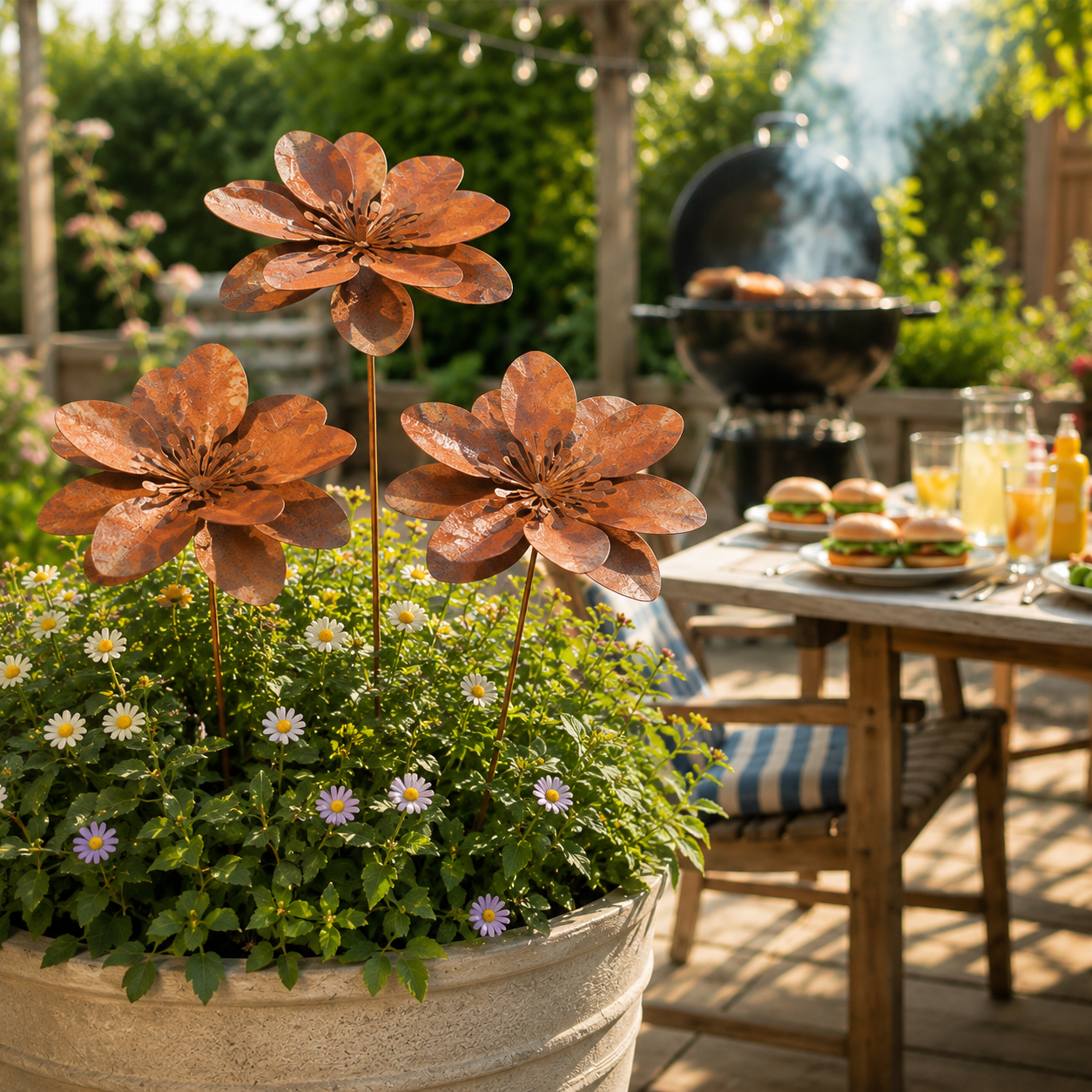 Rusty Metal Flower Garden Stake