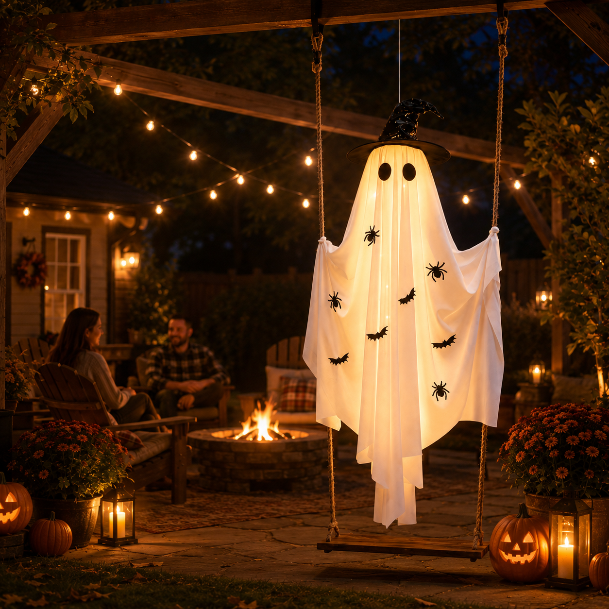 Lighted Hanging Halloween Ghost Decor