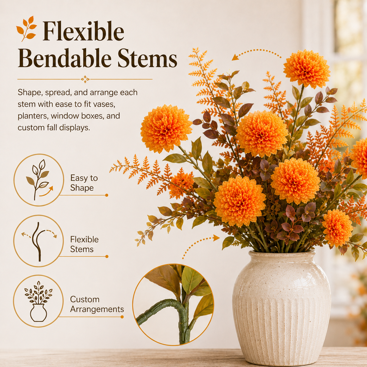 6-Pack Artificial Fall Flowers for Outdoor