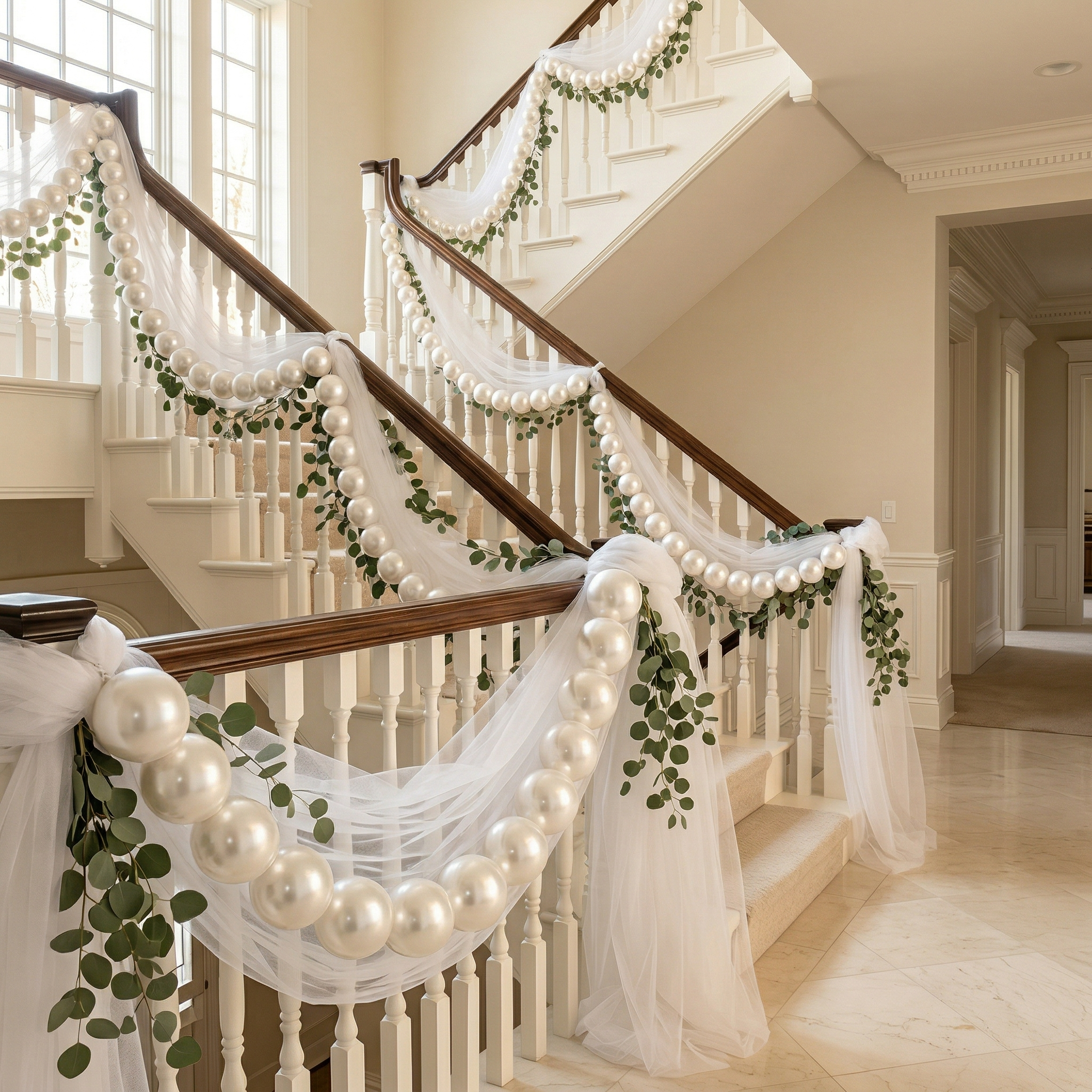 White Faux Pearl Ball Garland – DIY Hanging Decor for Weddings, Birthdays & Party Backdrops