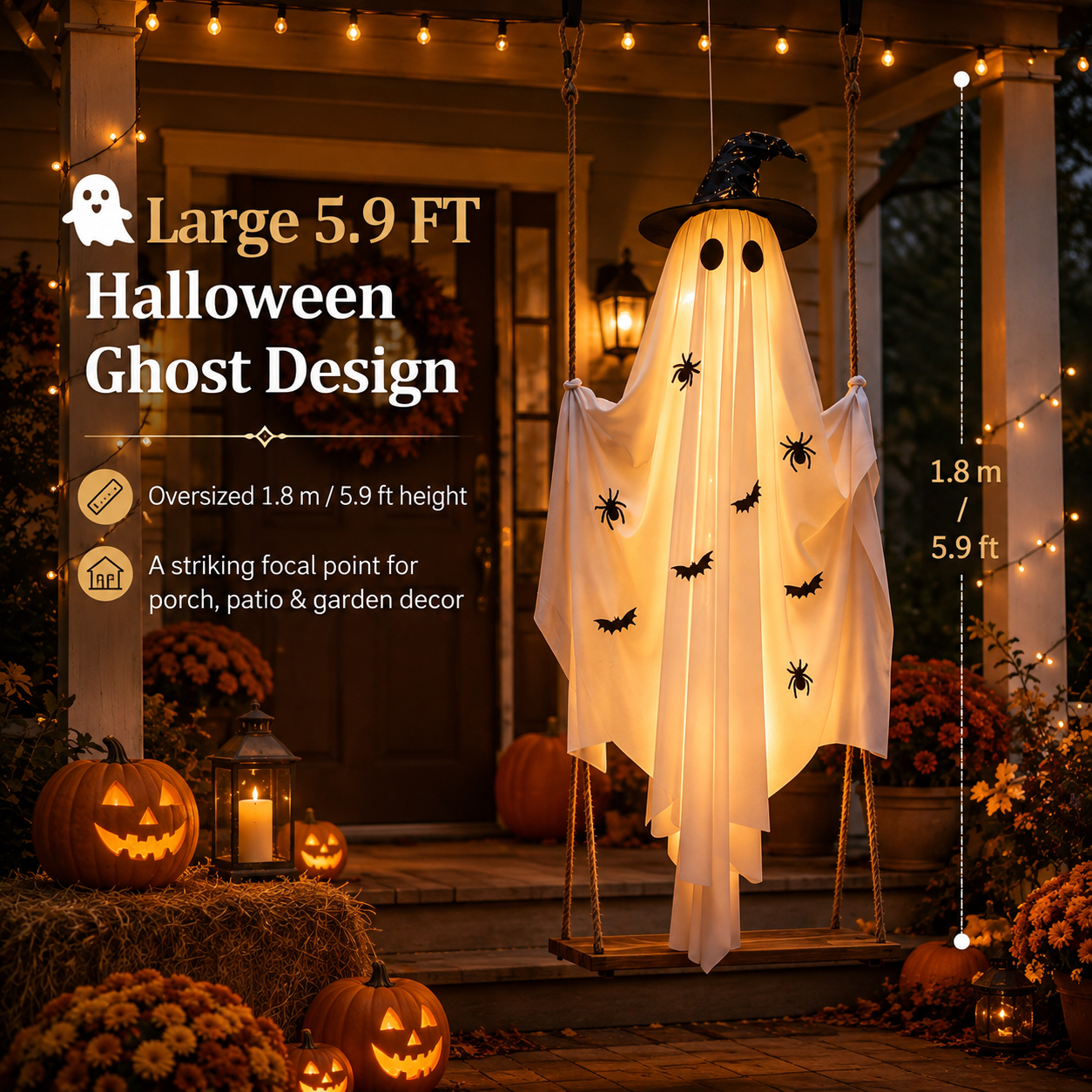 Lighted Hanging Halloween Ghost Decor