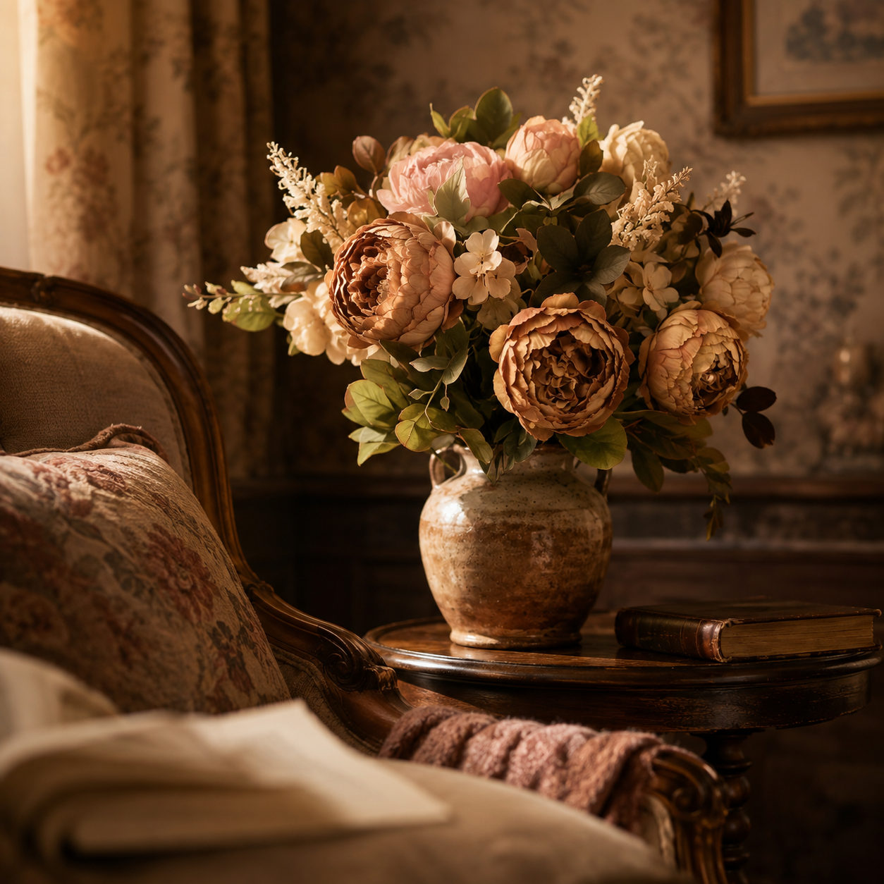 Vintage Artificial Peony Flower Stem