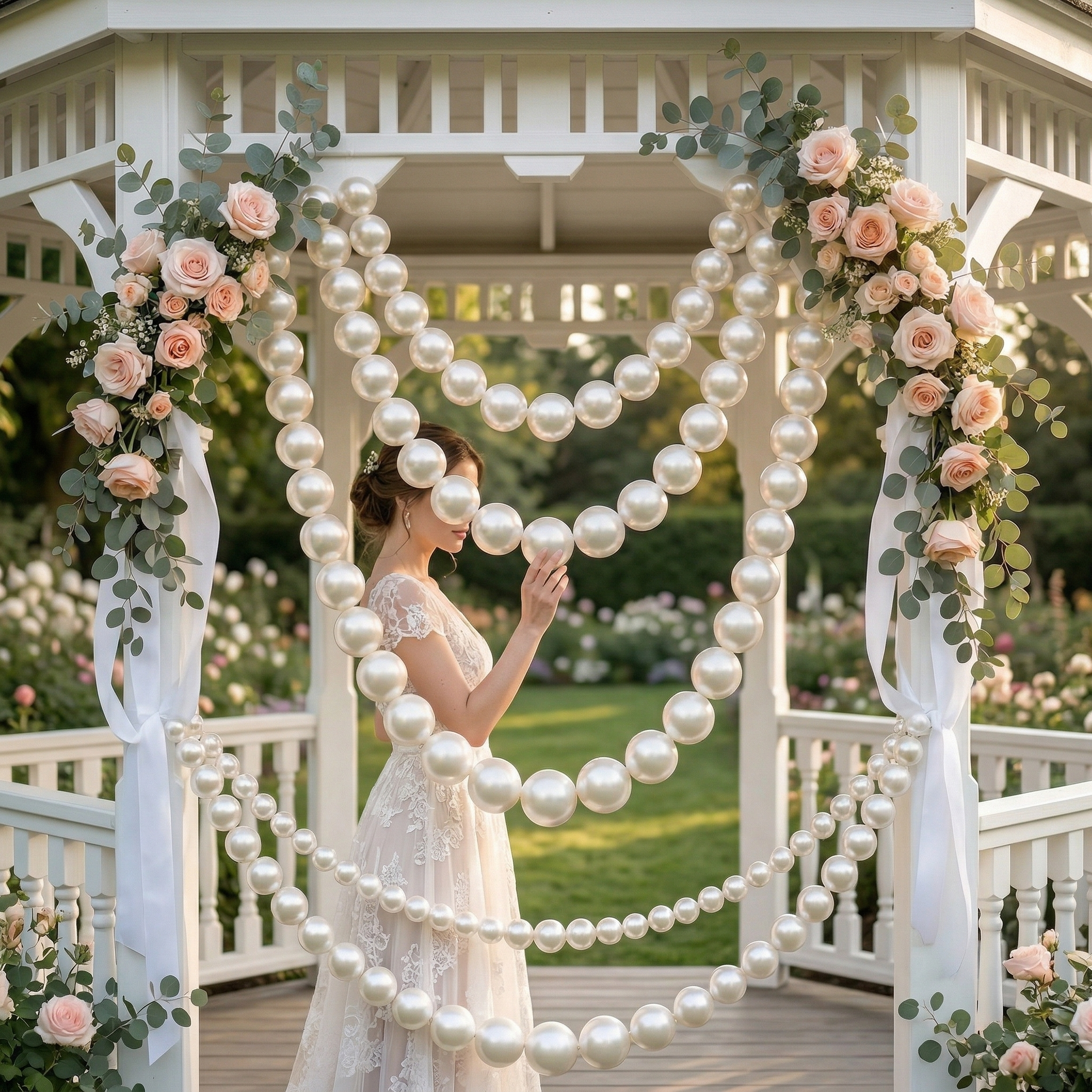 White Faux Pearl Ball Garland – DIY Hanging Decor for Weddings, Birthdays & Party Backdrops