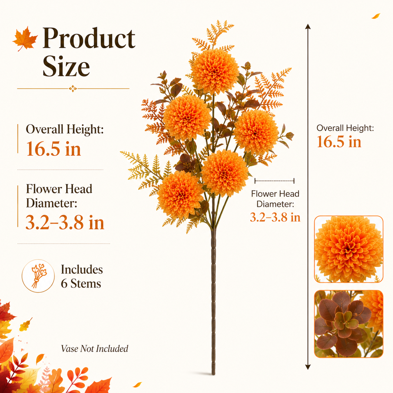 6-Pack Artificial Fall Flowers for Outdoor
