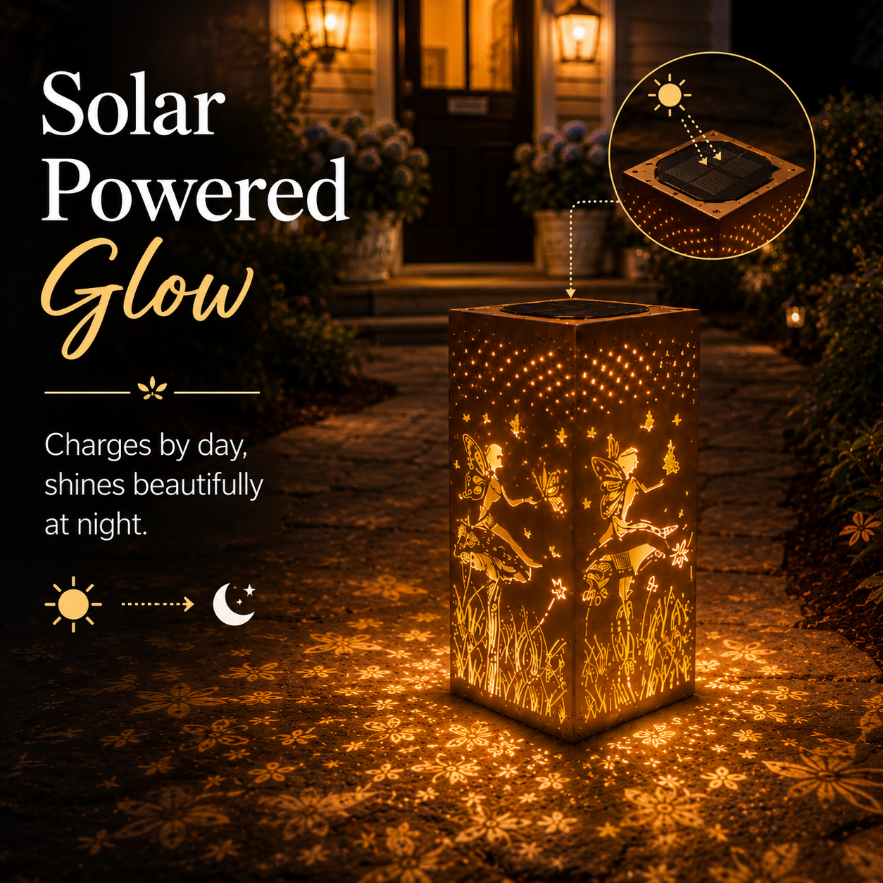 Solar Garden Lights, Hollow Pattern Projection, Solar Powered Garden Pathway Lights for Yard, Patio, Porch, Walkway Decor