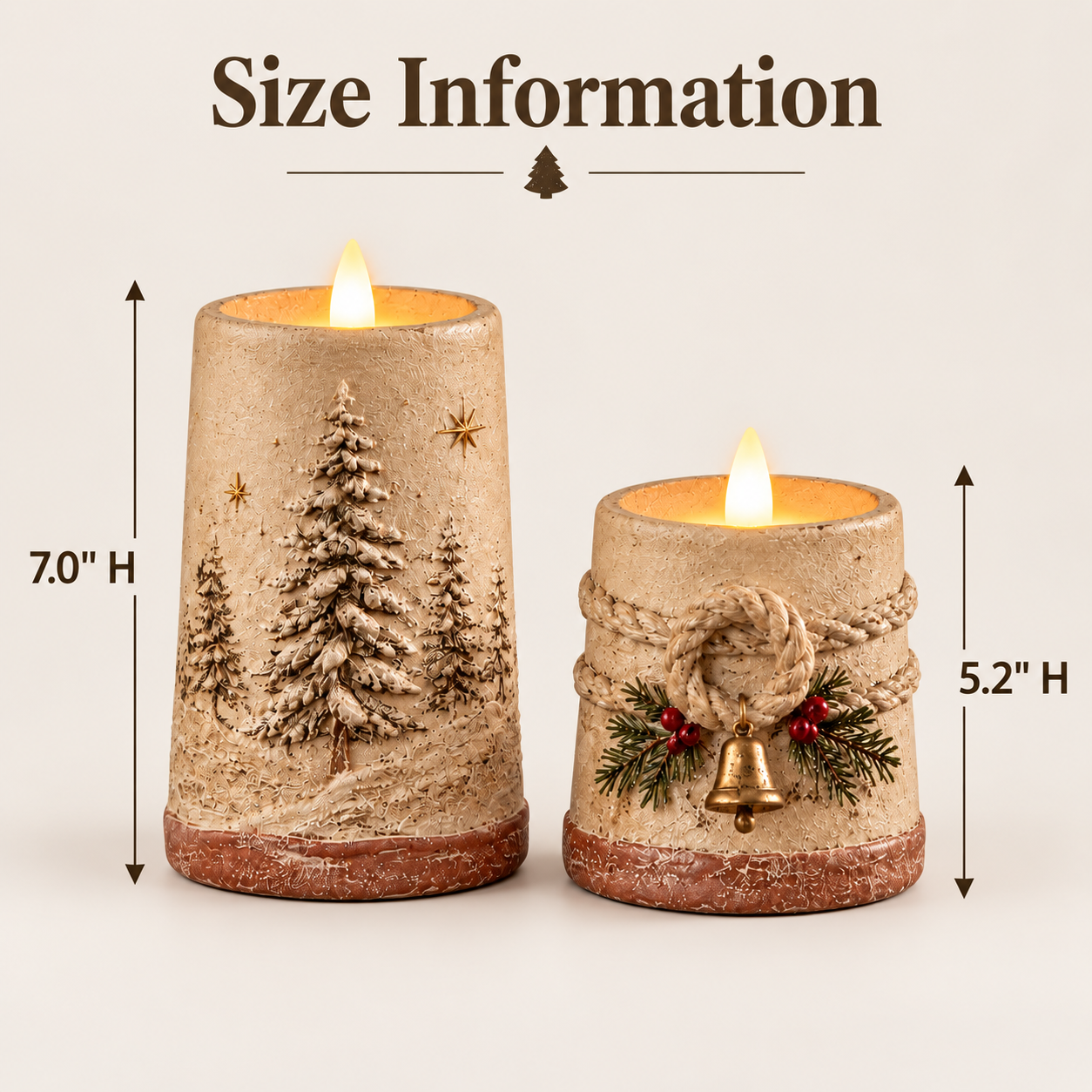 Rustic Christmas Flameless LED Candle Decor Set of 2 